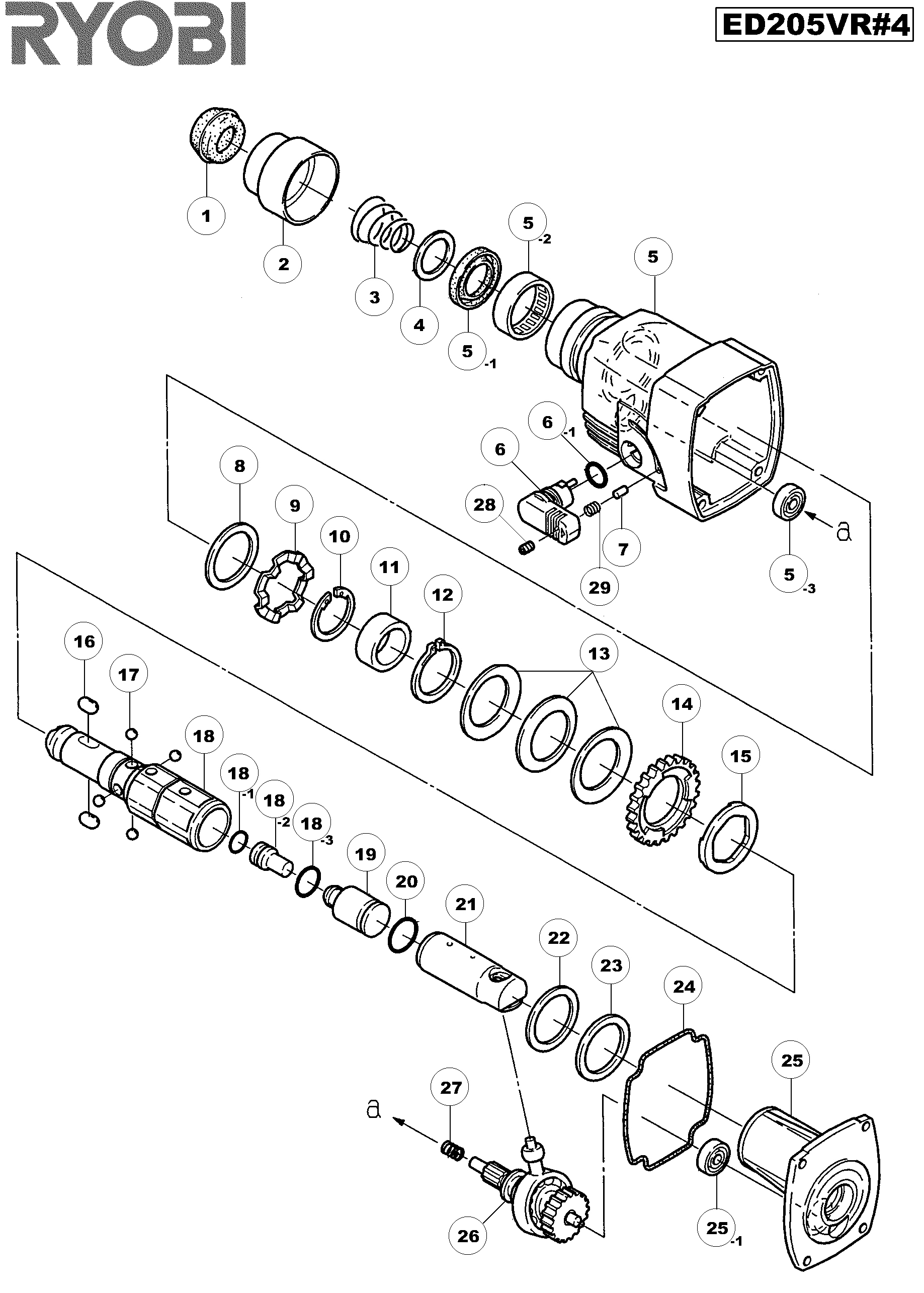 Vue éclatée Ryobi ED205VRK ED205VR#4#01