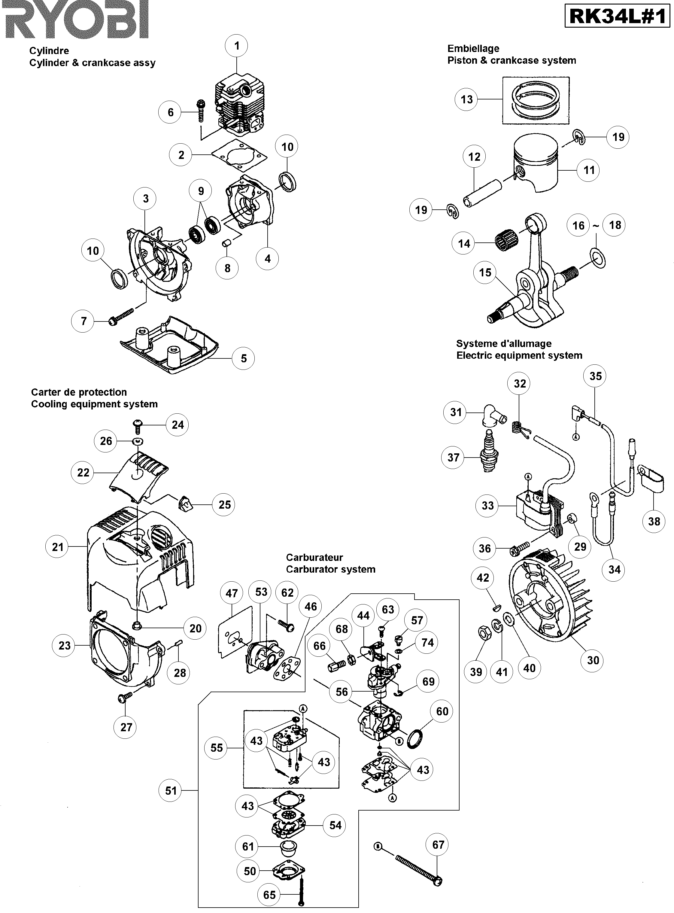 Vue éclatée Ryobi RK34L RK34L#1#01