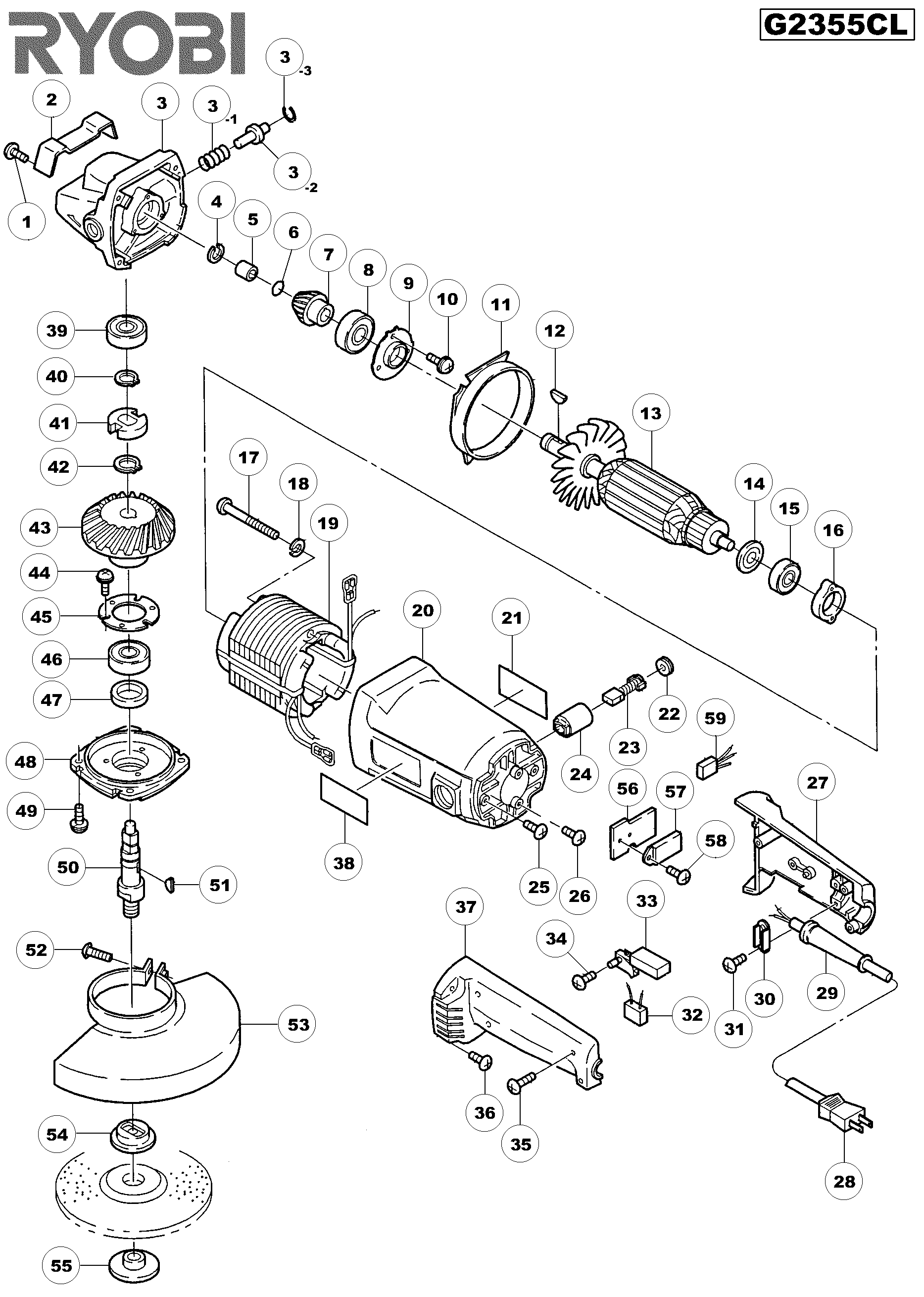 Vue éclatée Ryobi G2355CL G2355CL#01
