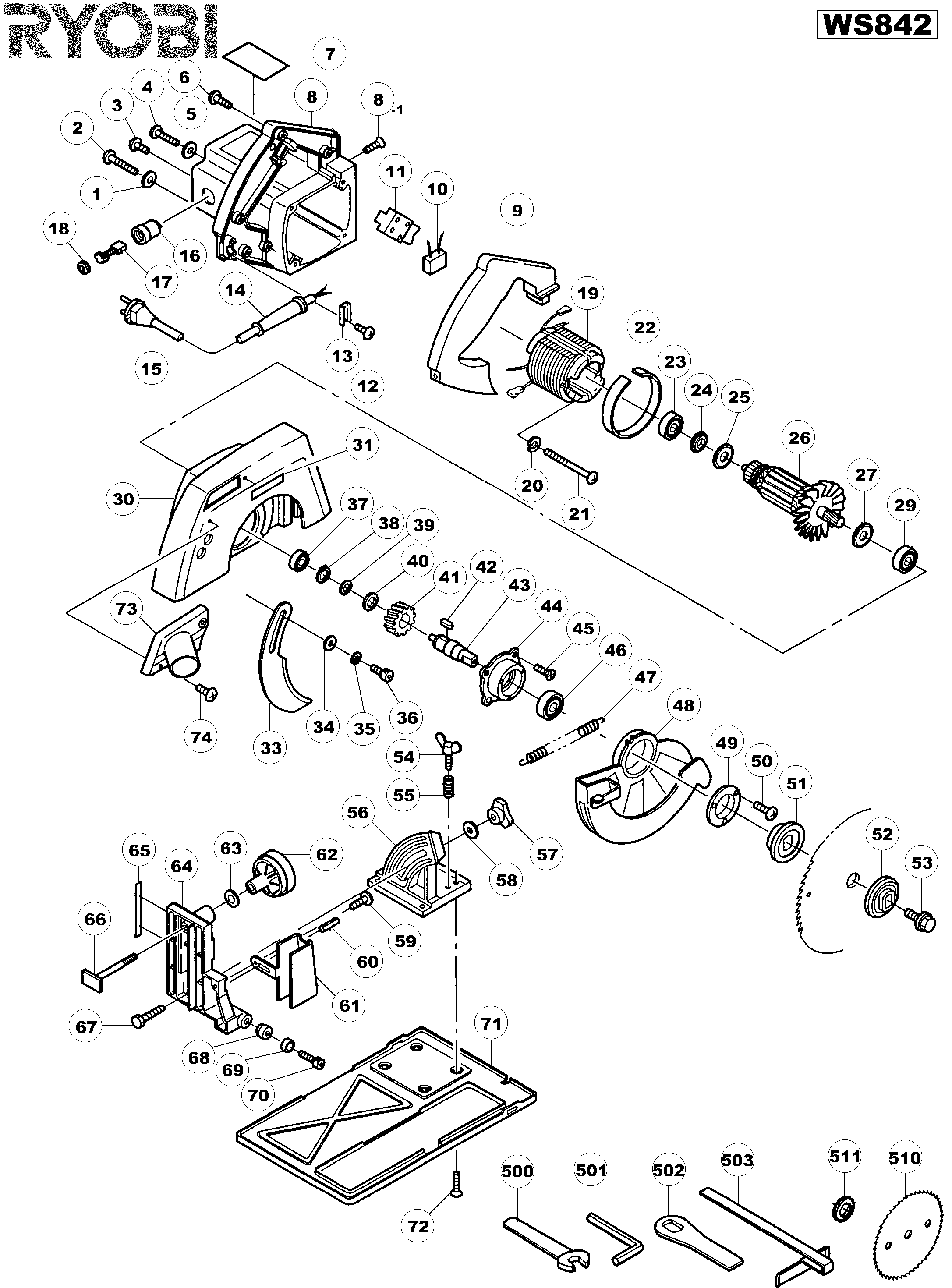 Vue éclatée Ryobi WS842 WS842#01