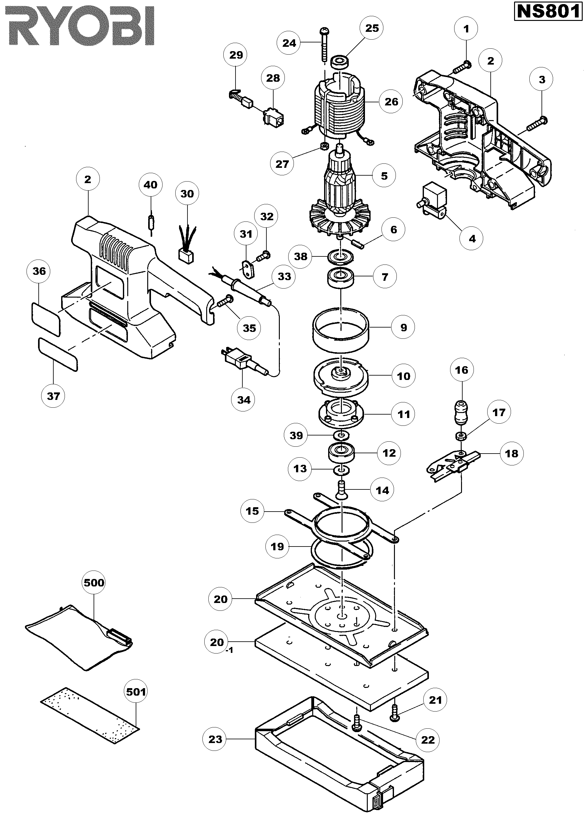 Vue éclatée Ryobi NS801I NS801#01