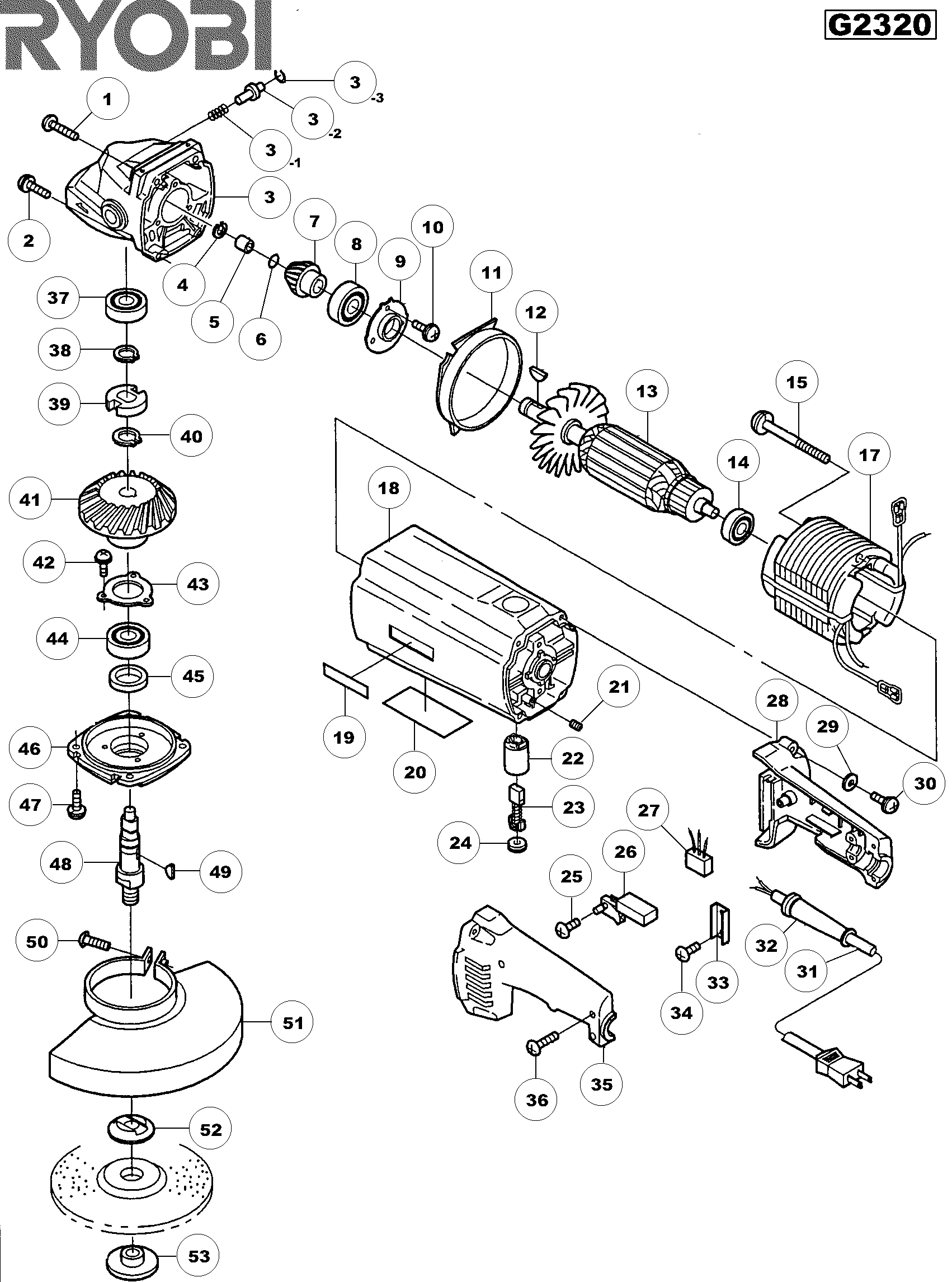 Vue éclatée Ryobi G2320 G2320#01