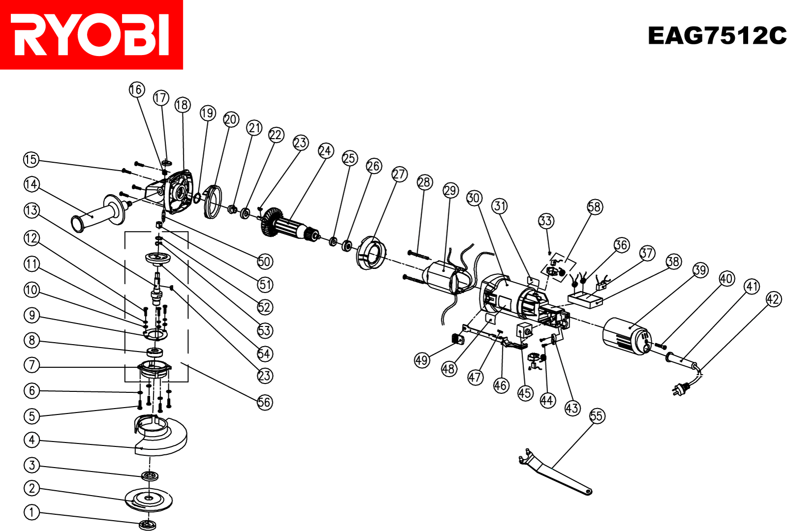Vue éclatée Ryobi EAG7512C EAG7512C#1#01