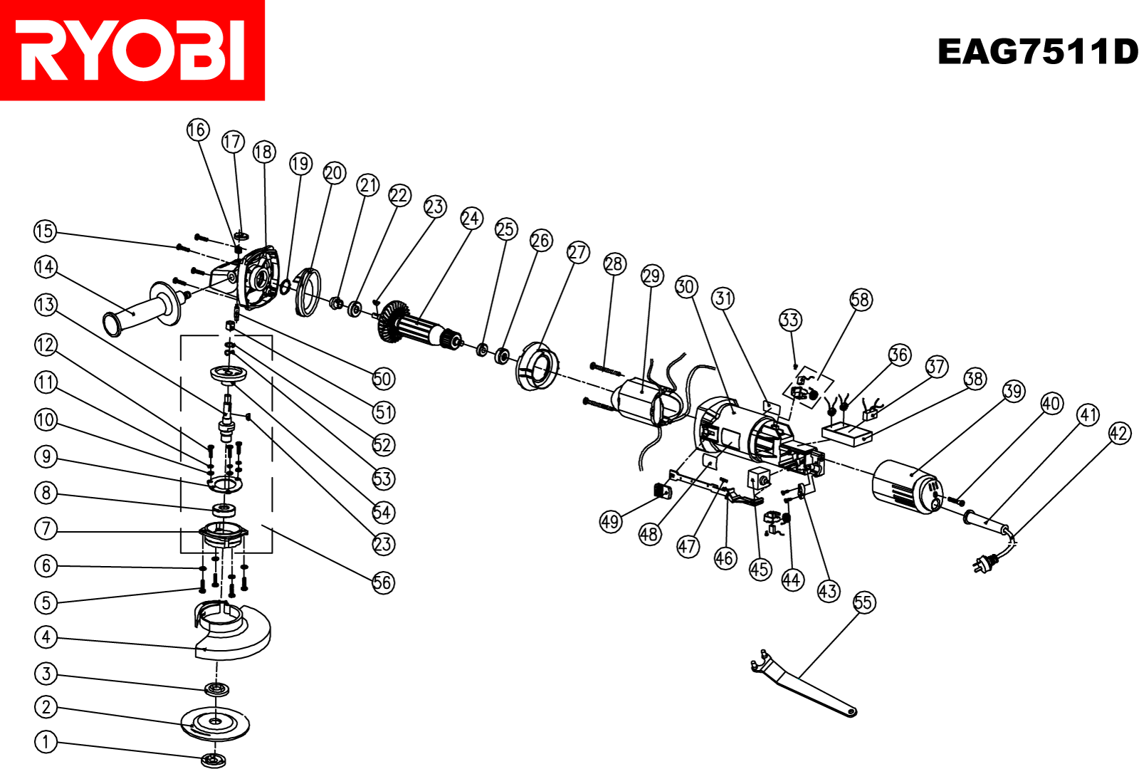 Vue éclatée Ryobi EAG7511D EAG7511D#1#01