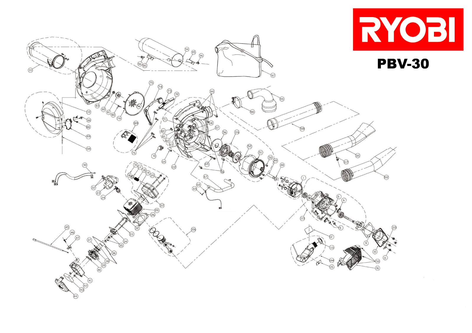 Vue éclatée Ryobi PBV30 PBV30#1#01