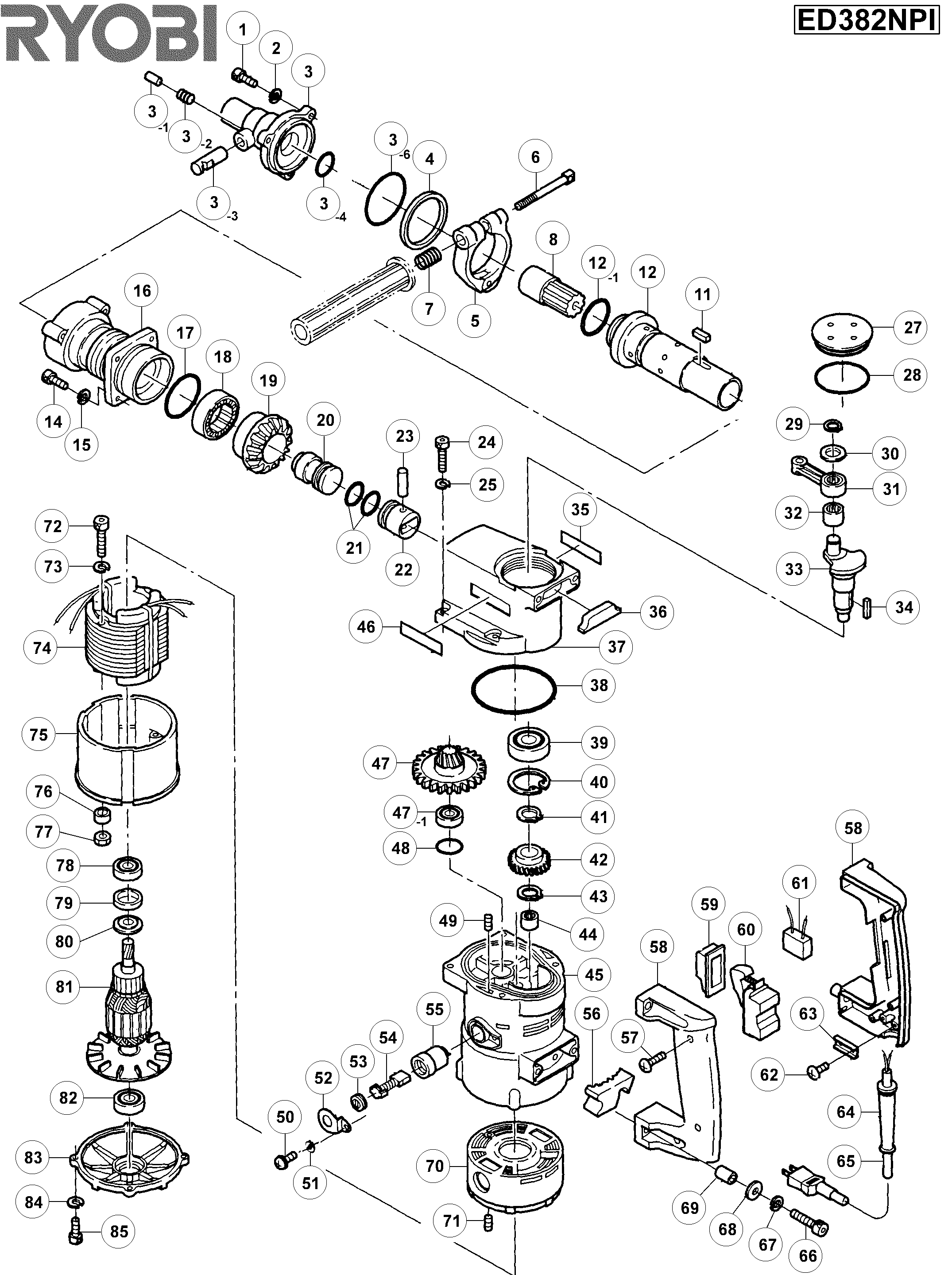 Vue éclatée Ryobi ED382NPIGS ED382NPIGS#1#01