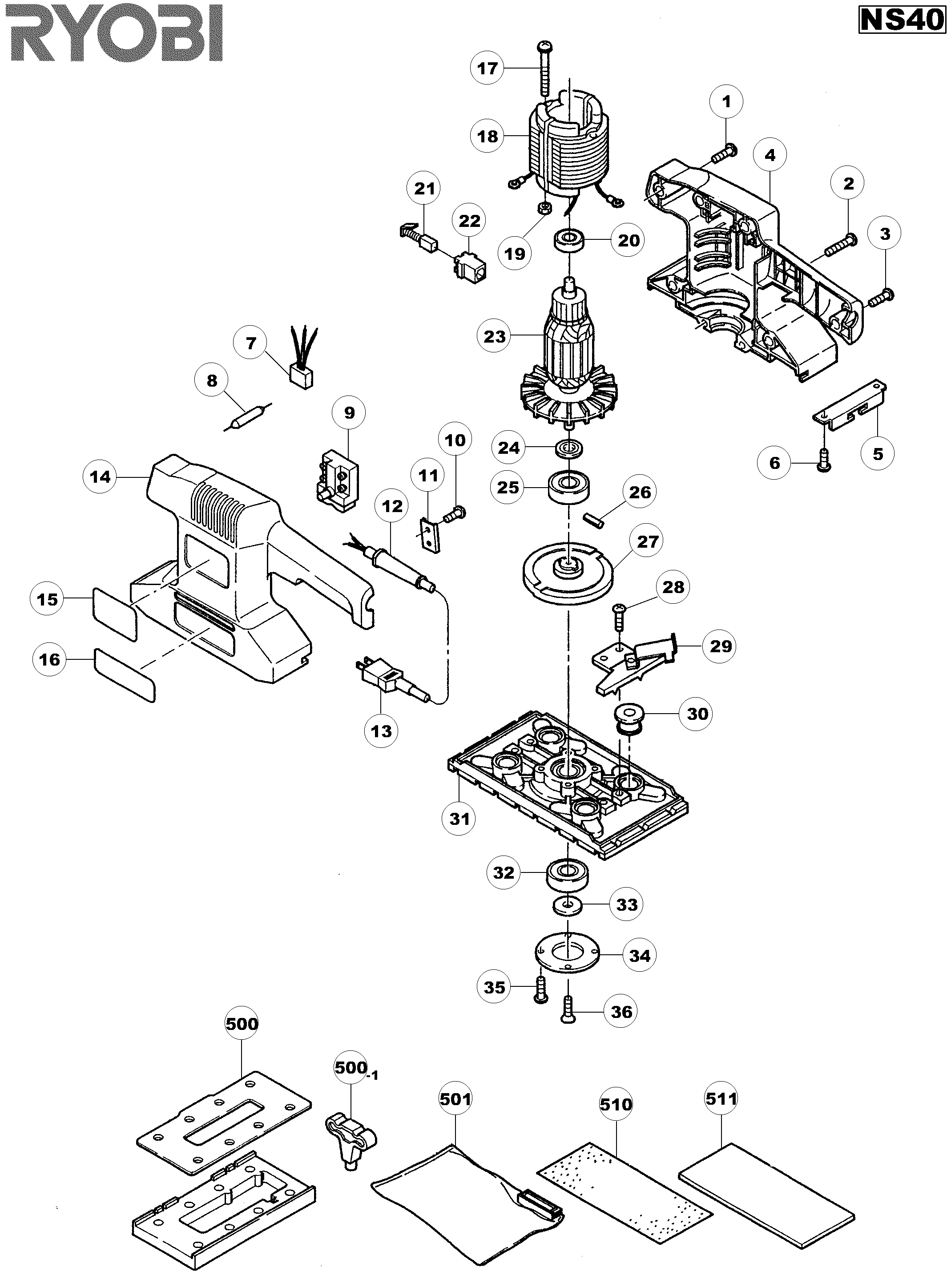Vue éclatée Ryobi NS40 NS40#01
