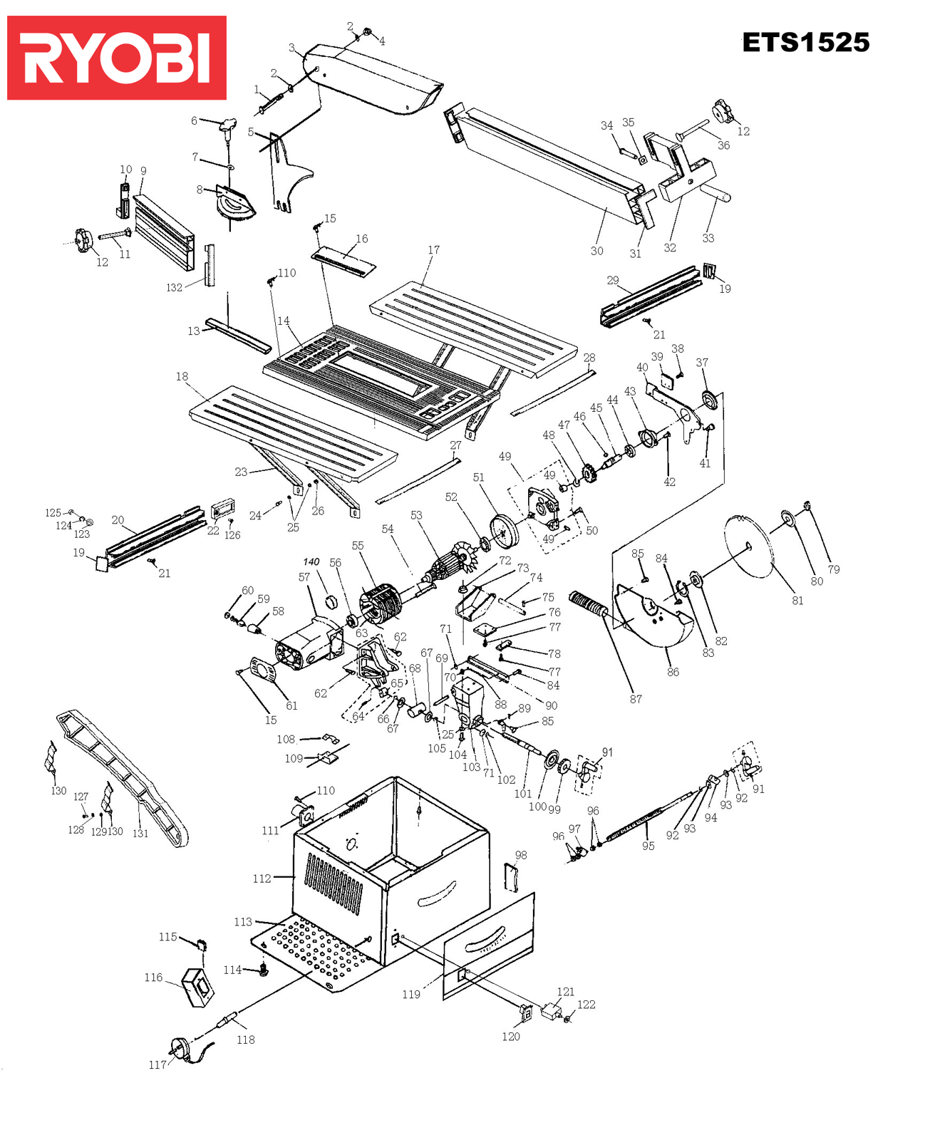 Vue éclatée Ryobi ETS1525 ETS1525#1#01