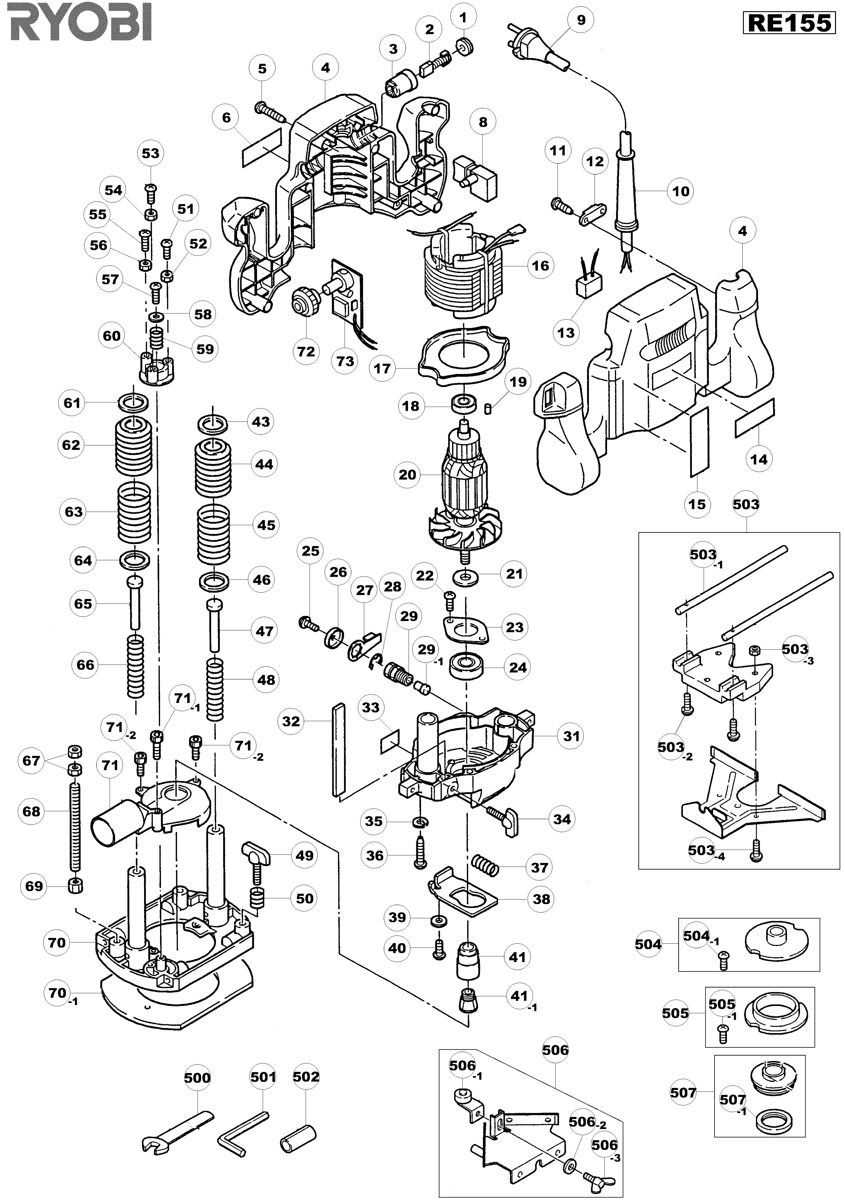 Vue éclatée Ryobi RE155 RE155#01