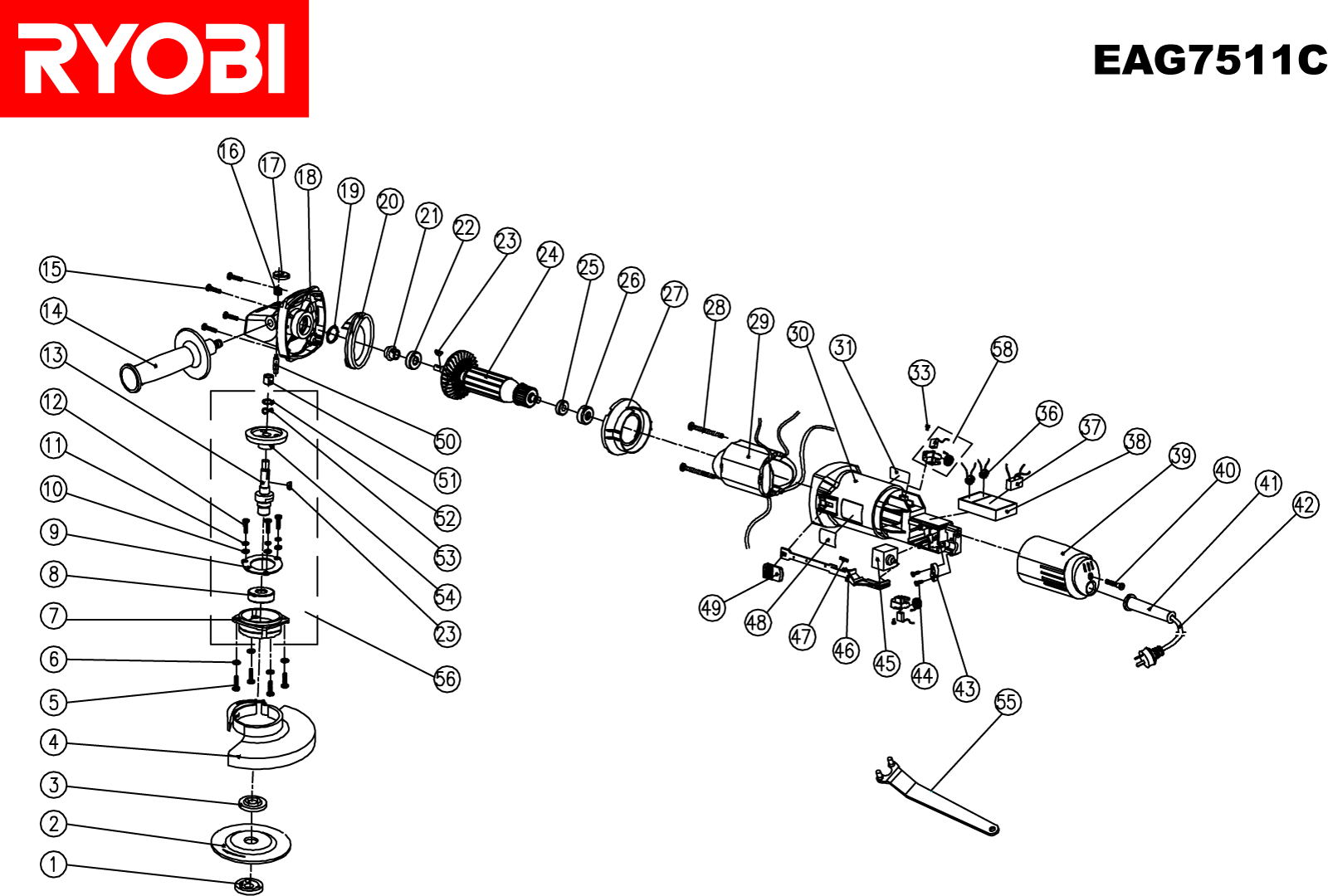 Vue éclatée Ryobi EAG7511C EAG7511C#1#01