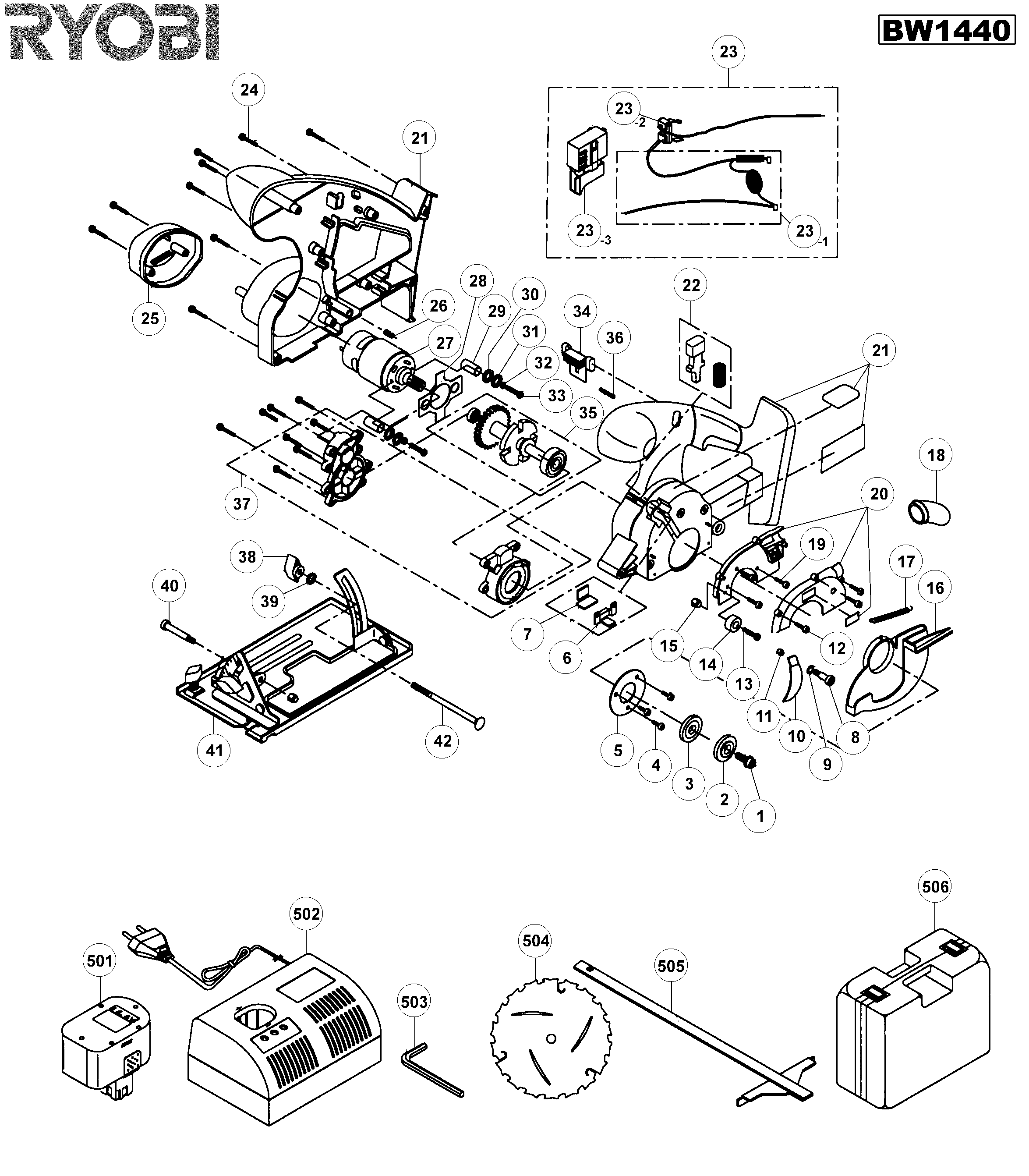 Vue éclatée Ryobi BW1440 BW1440#01