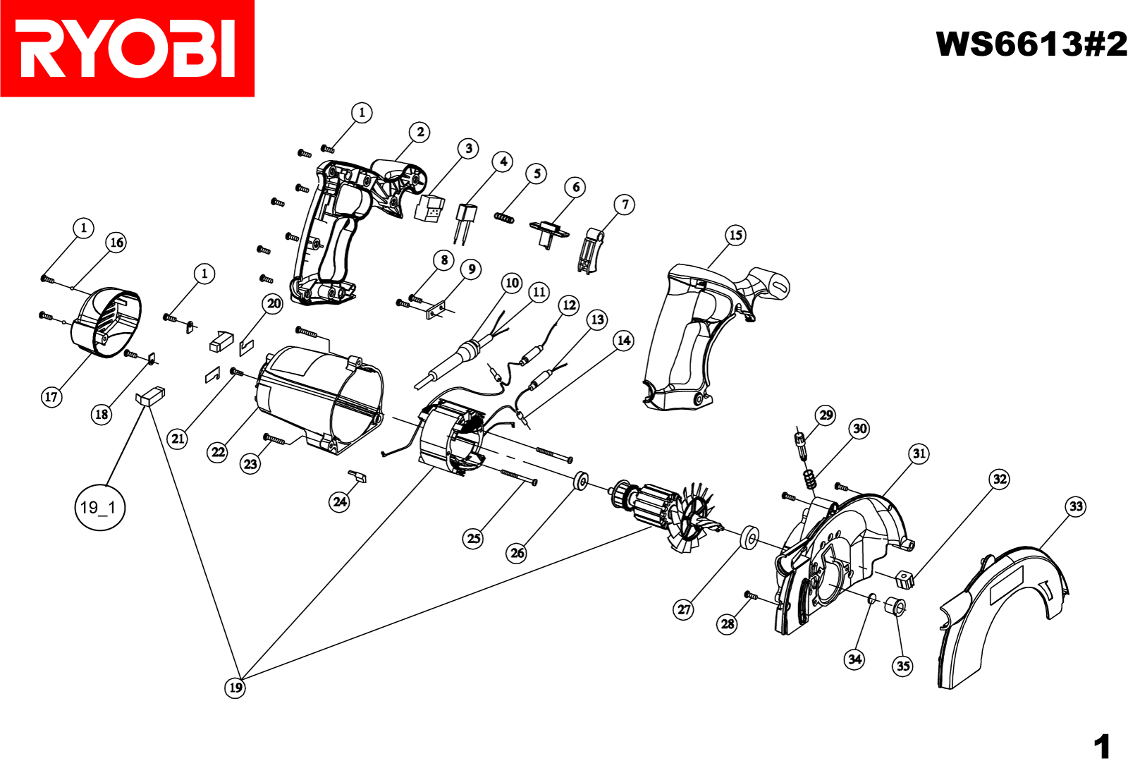 Vue éclatée Ryobi WS6613 WS6613#2#01