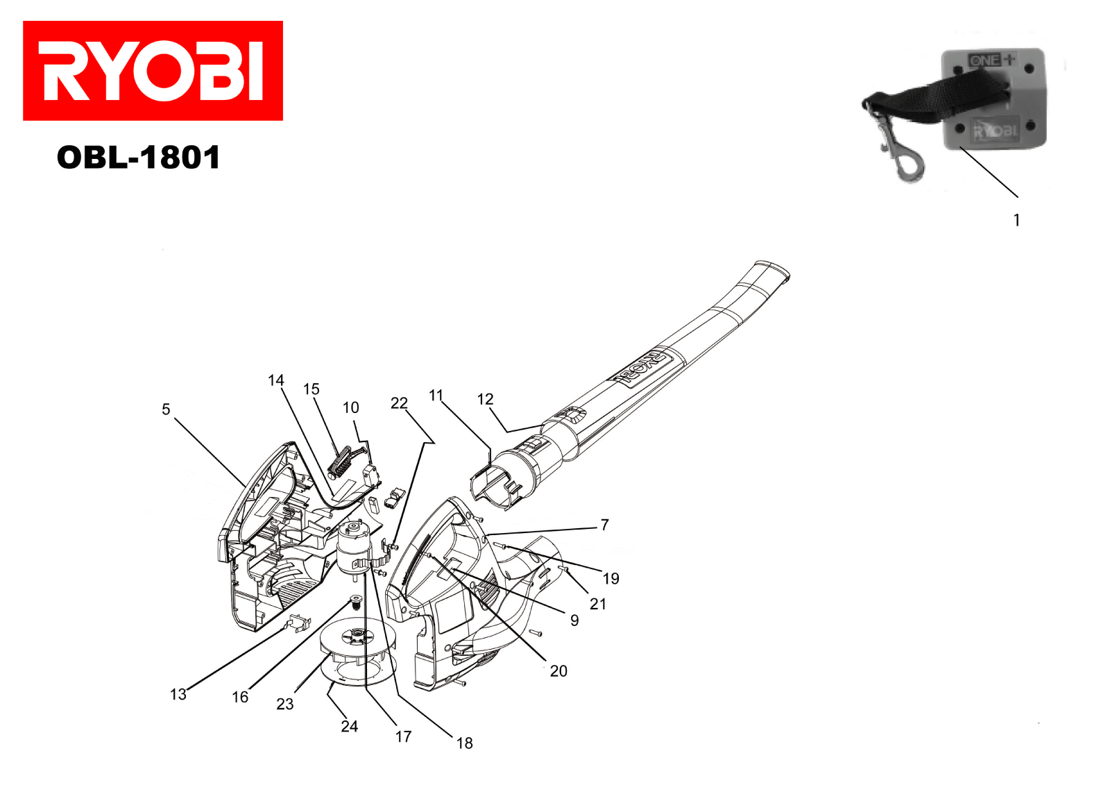 Vue éclatée Ryobi OBL1801 OBL1801#1#01