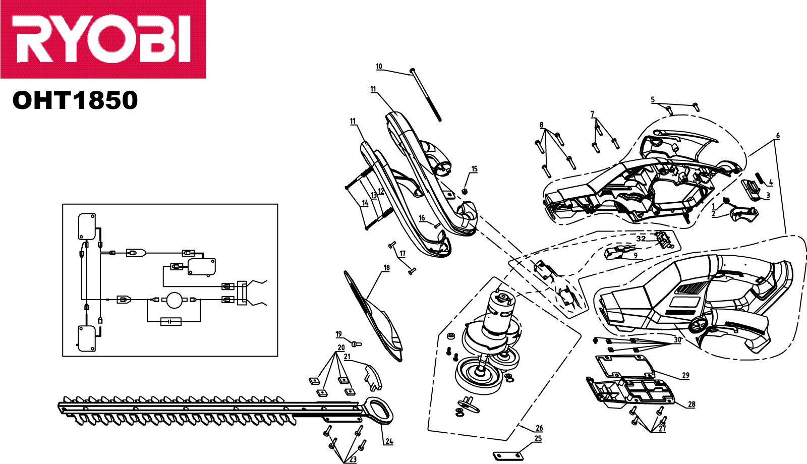 Vue éclatée Ryobi OHT1850 OHT1850#1#01