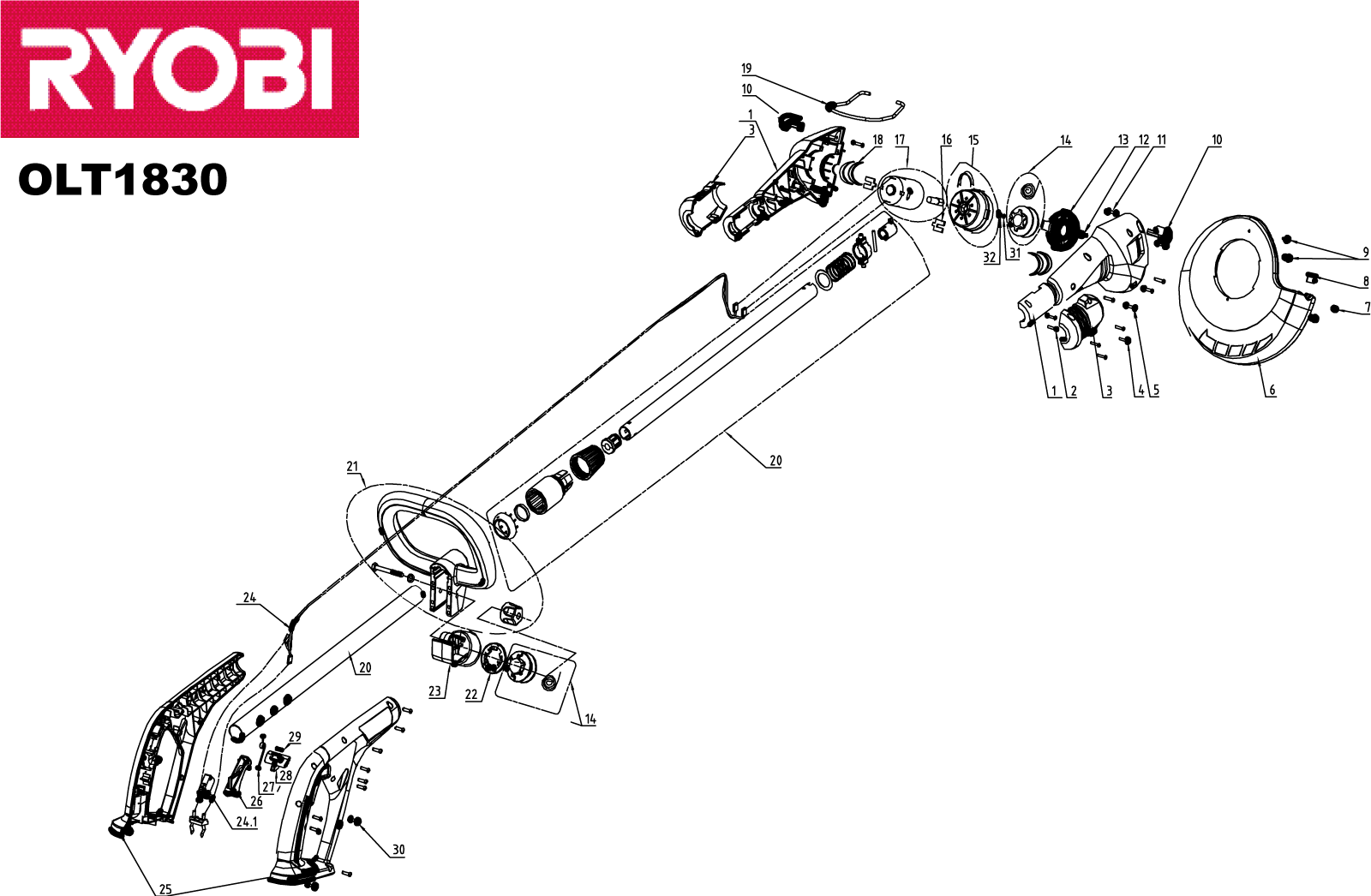 Vue éclatée Ryobi OLT1830 OLT1830#1#01