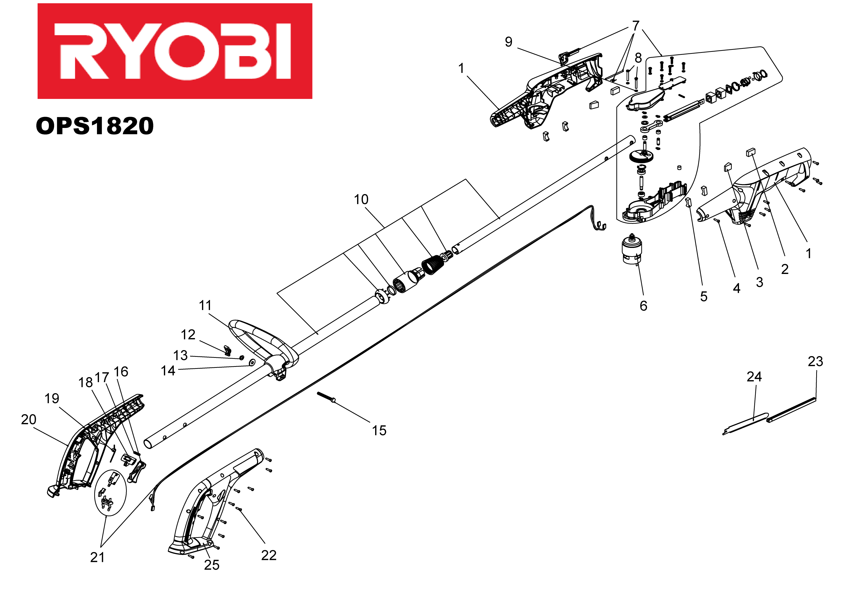 Vue éclatée Ryobi OPS1820 OPS1820#1#01