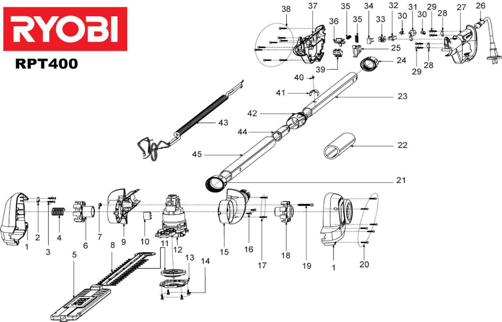 Vue éclatée Ryobi RPT400 RPT400#1#01