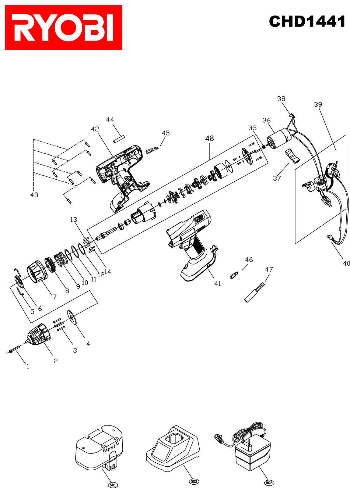 Vue éclatée Ryobi CHD1441 CHD1441#1#01