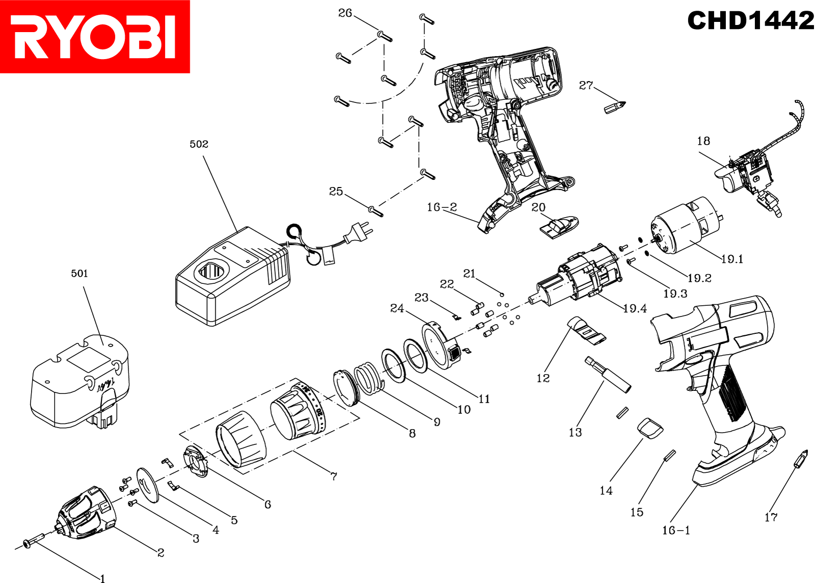 Vue éclatée Ryobi CHD1442 CHD1442#1#01