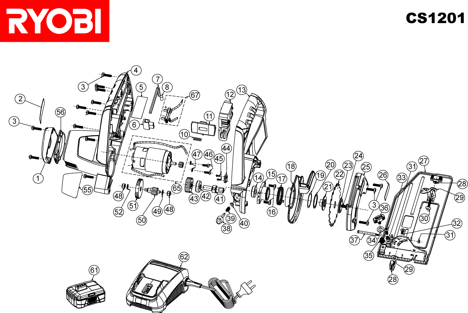 Vue éclatée Ryobi CS1201 CS1201#1#01