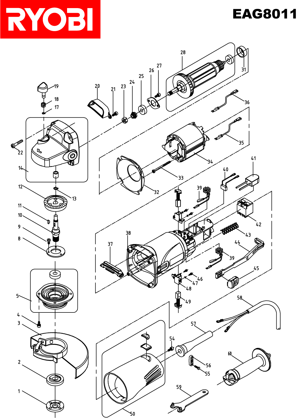 Vue éclatée Ryobi EAG8011 EAG8011#1#01