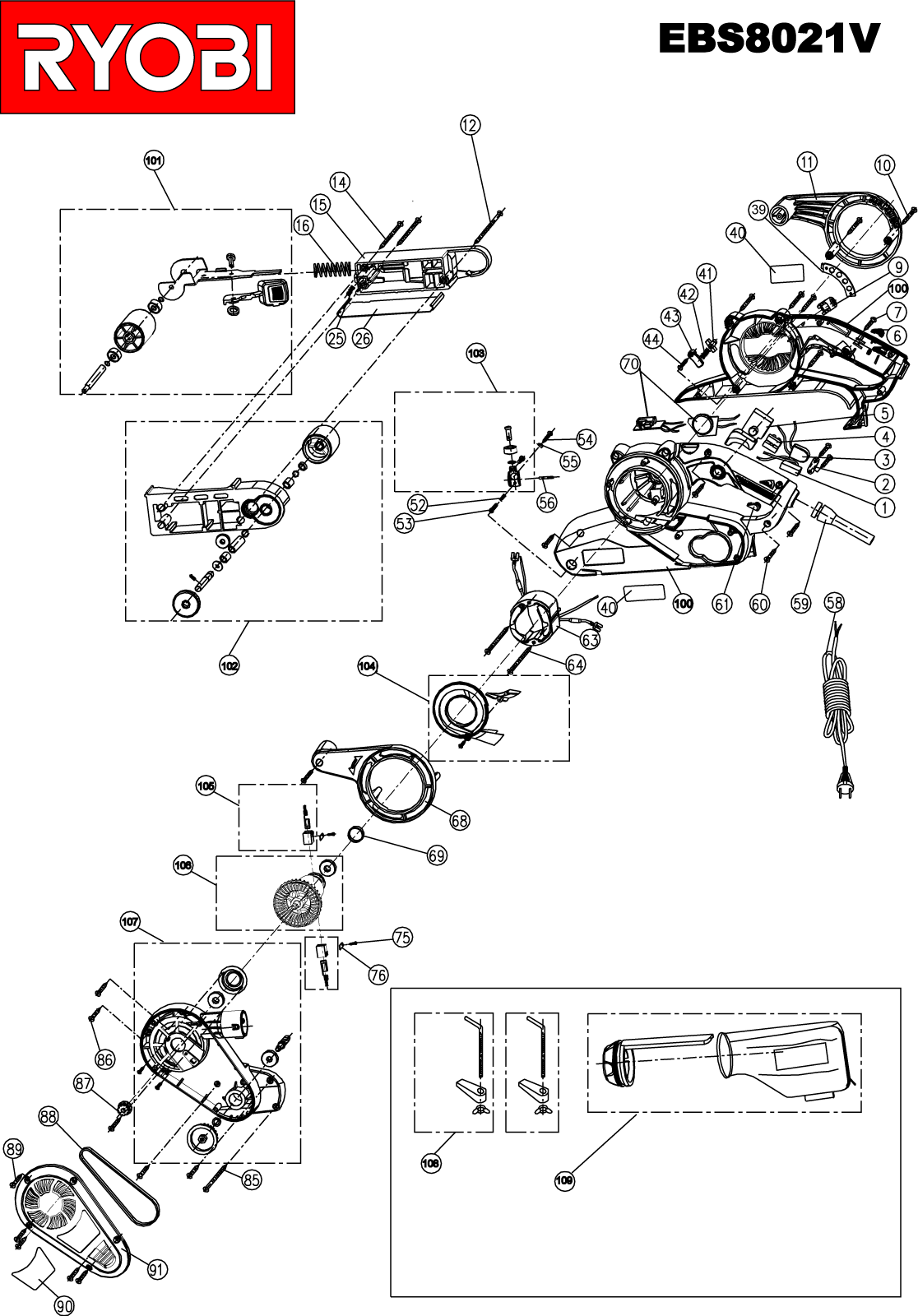 Vue éclatée Ryobi EBS8021V EBS8021V#1#01