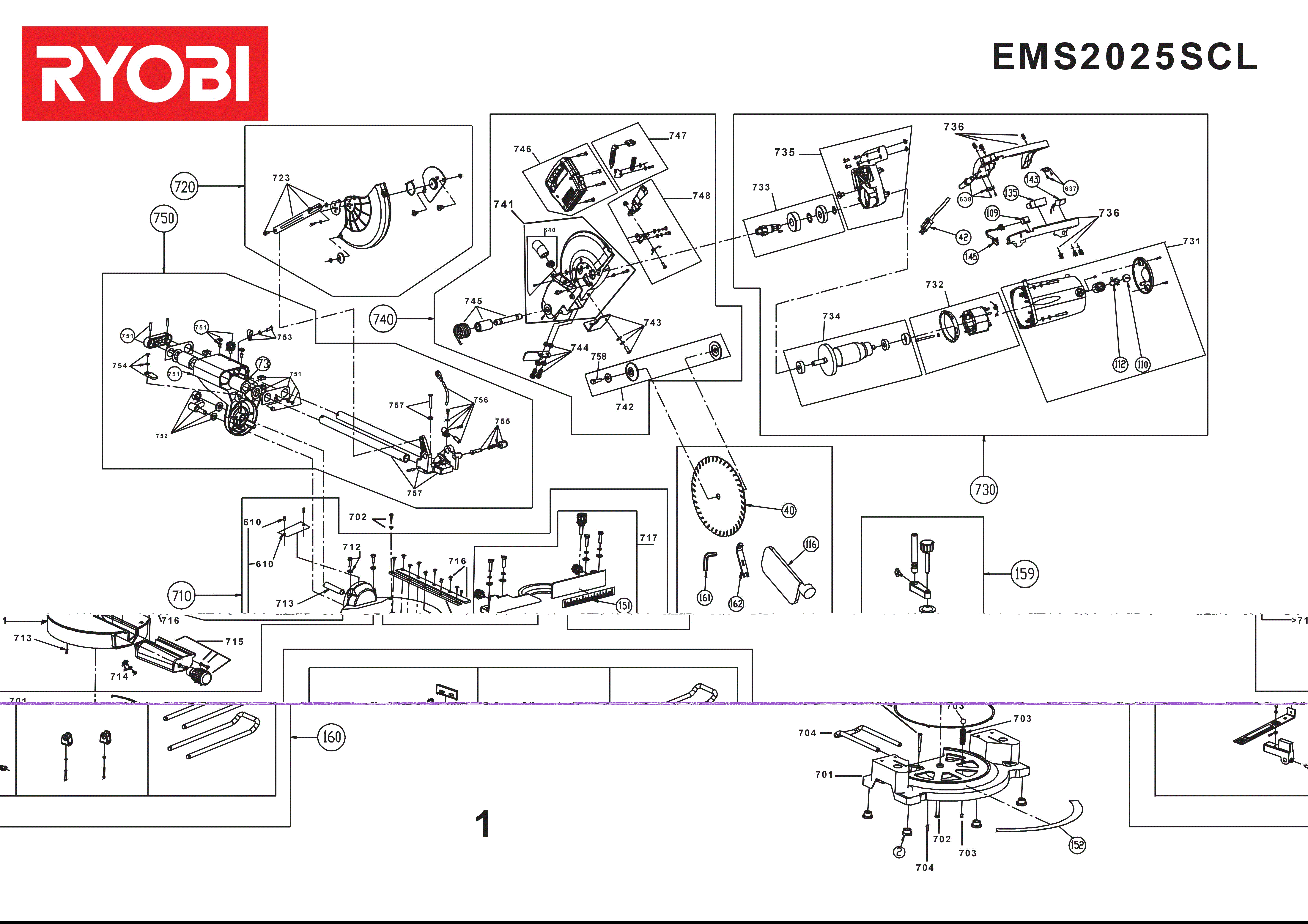 Vue éclatée Ryobi EMS2025SCL EMS2025SCL#1#01