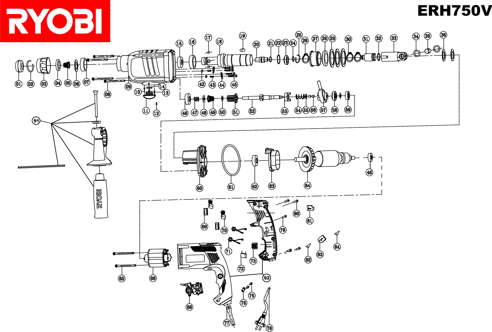 Vue éclatée Ryobi ERH750V ERH750V#1#01