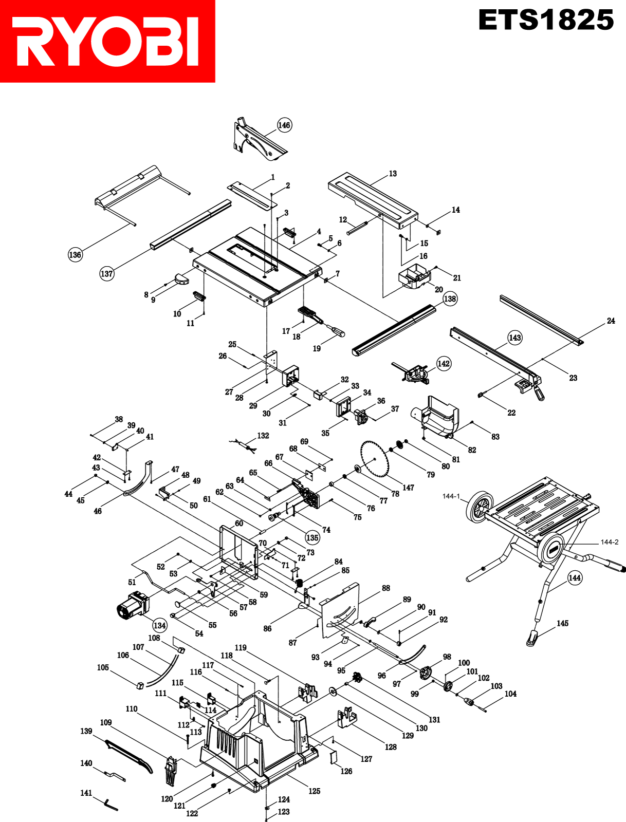 Vue éclatée Ryobi ETS1825 ETS1825#1#01