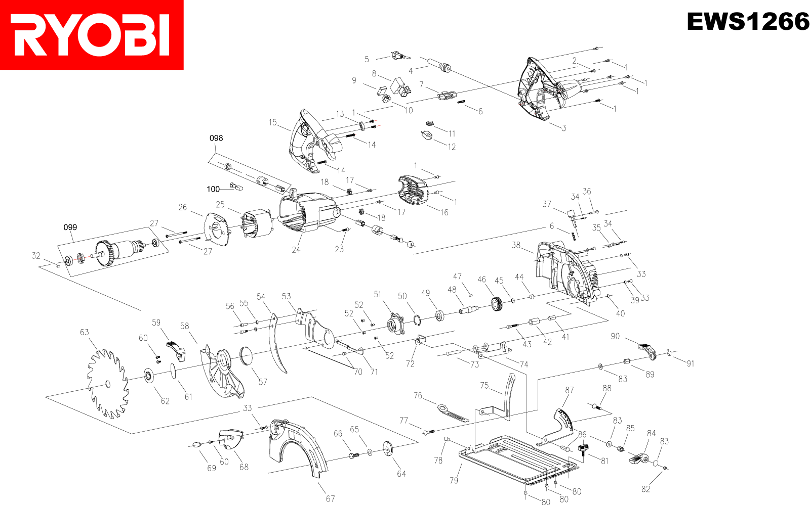 Vue éclatée Ryobi EWS1266 EWS1266#1#01