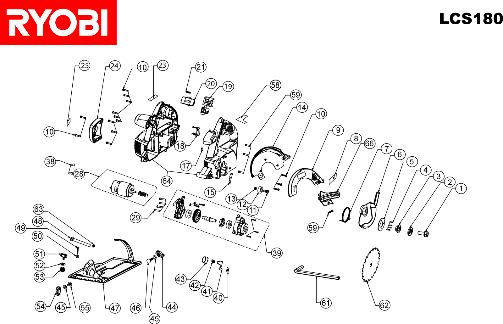 Vue éclatée Ryobi LCS180 LCS180#1#01