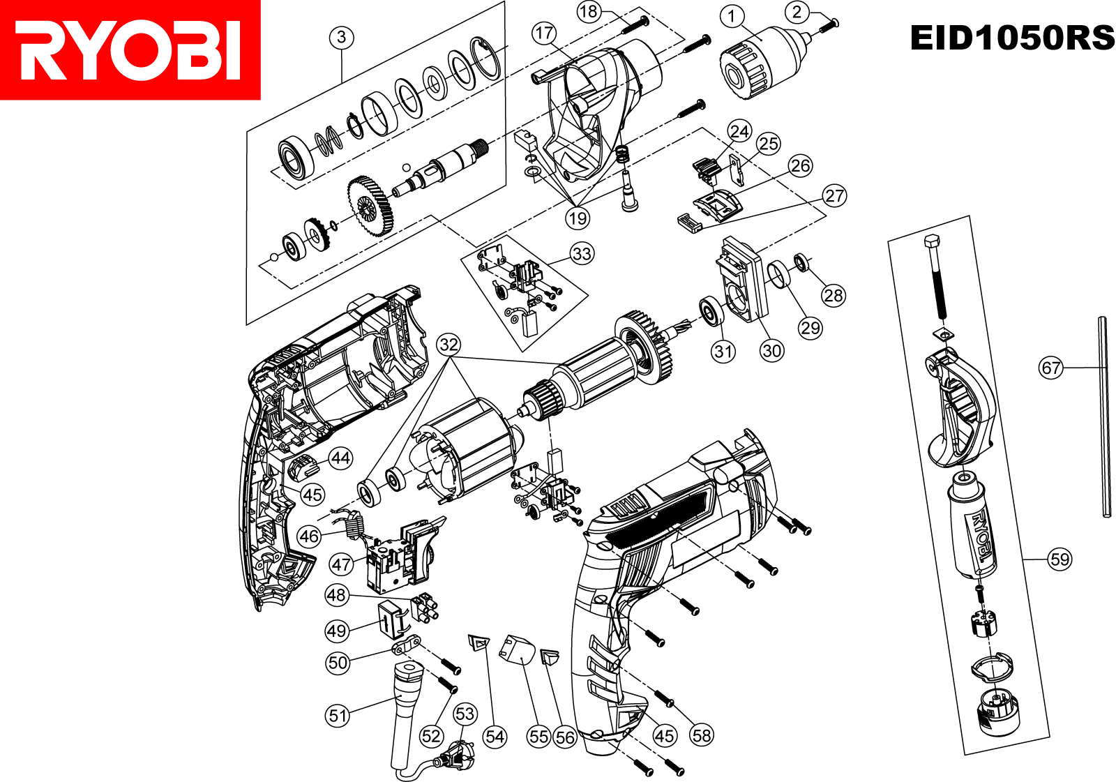 Vue éclatée Ryobi EID1050RS 4000444082#01