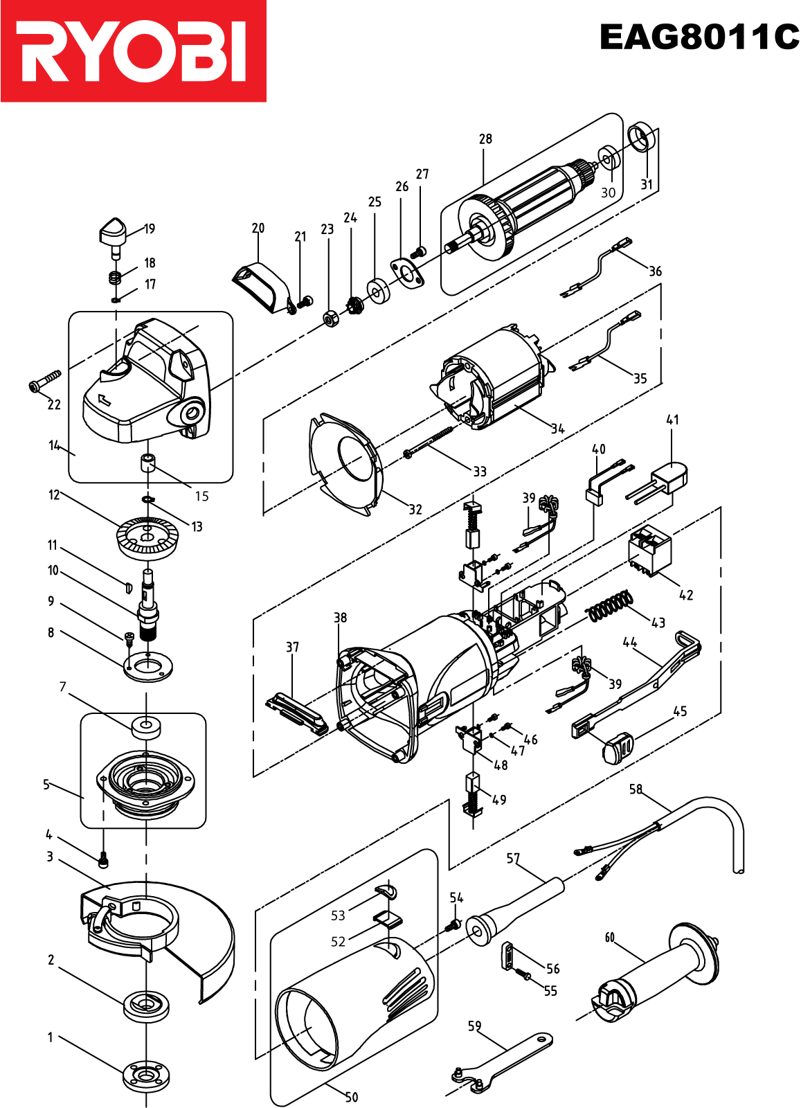 Vue éclatée Ryobi EAG8012 EAG8011C#1#01