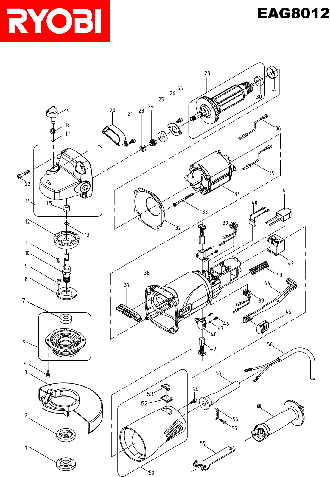 Vue éclatée Ryobi EAG8012 EAG8012#2#01