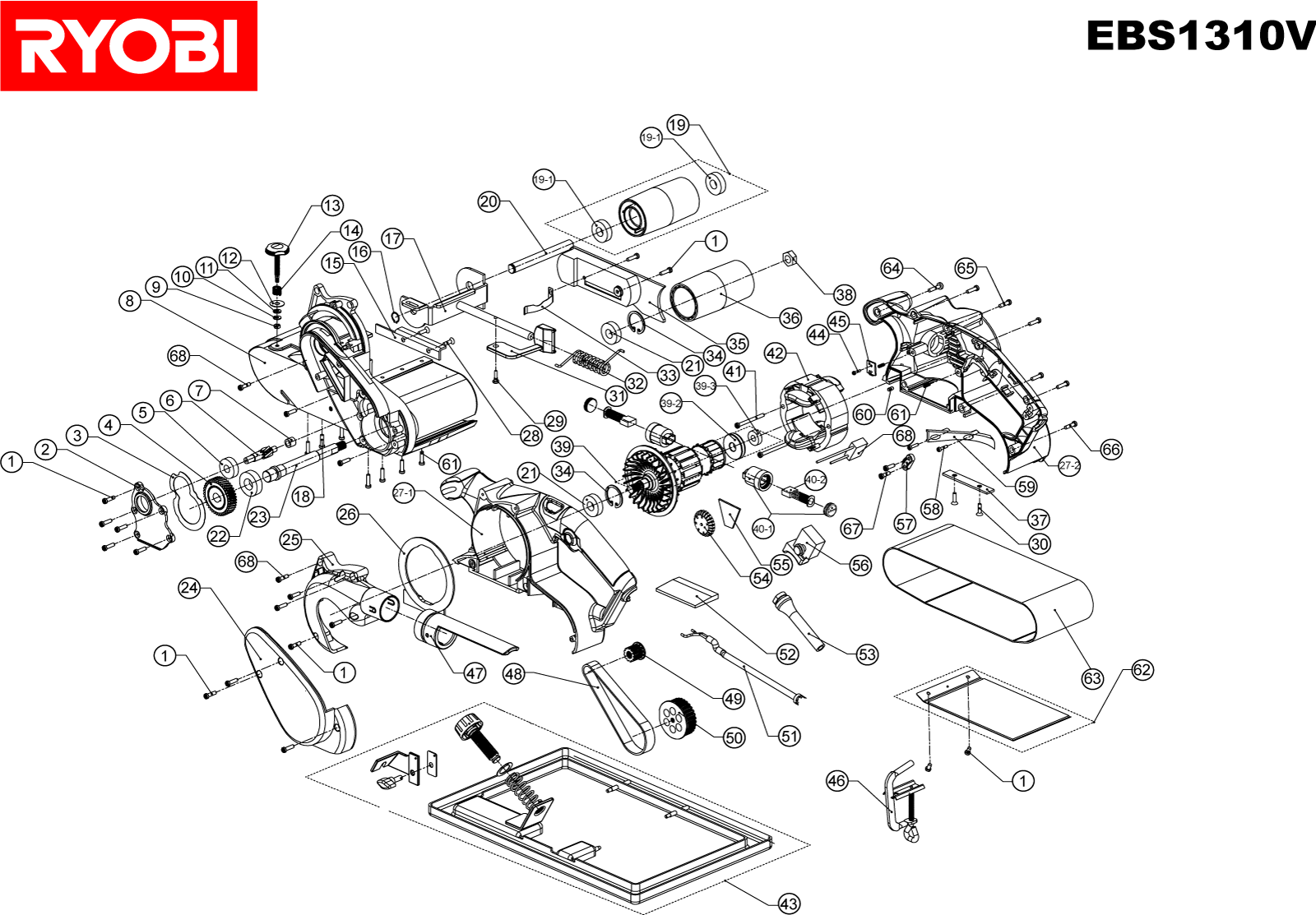 Vue éclatée Ryobi EBS1310V EBS1310V#1#01