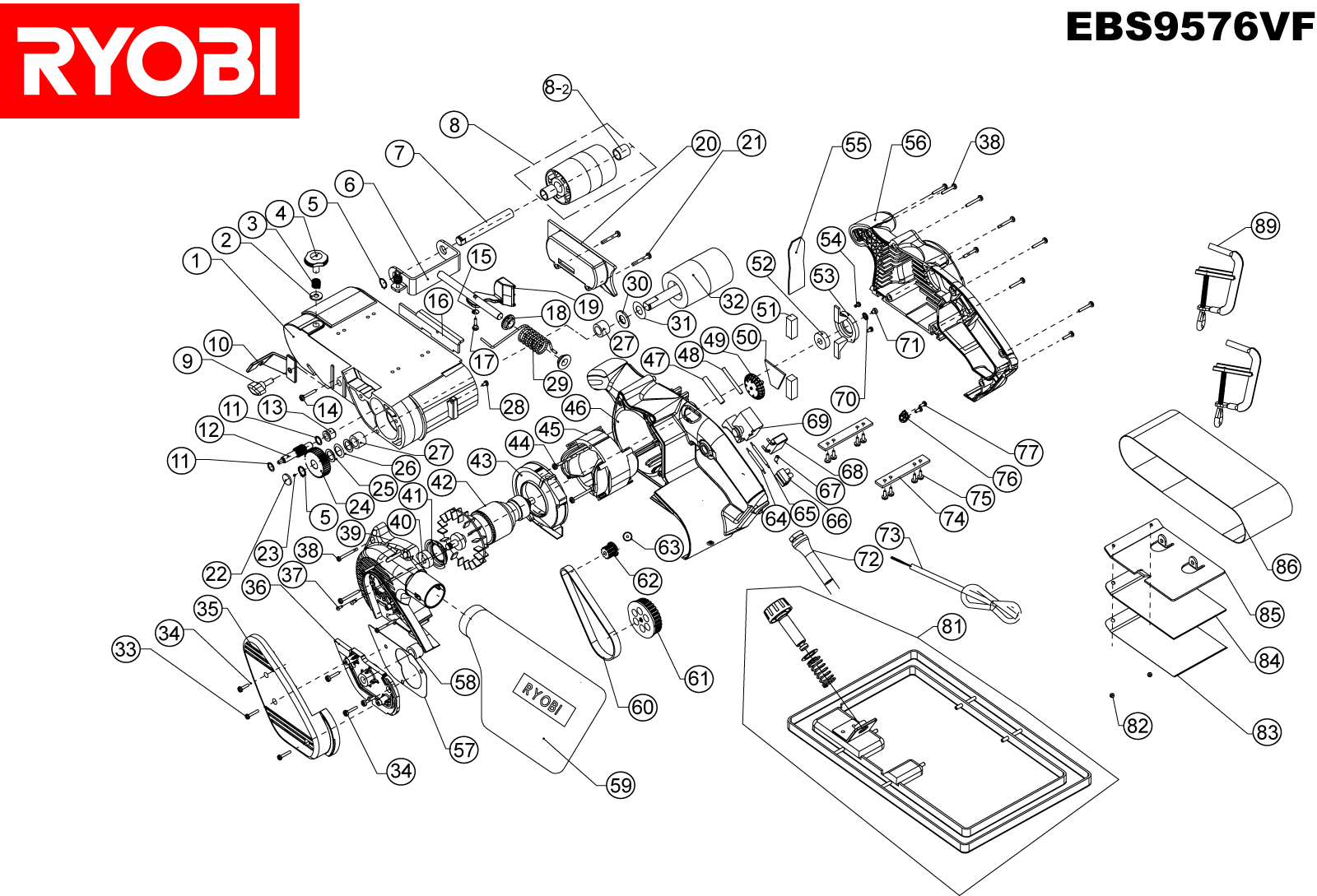 Vue éclatée Ryobi EBS9576VF EBS9576VF#1#01