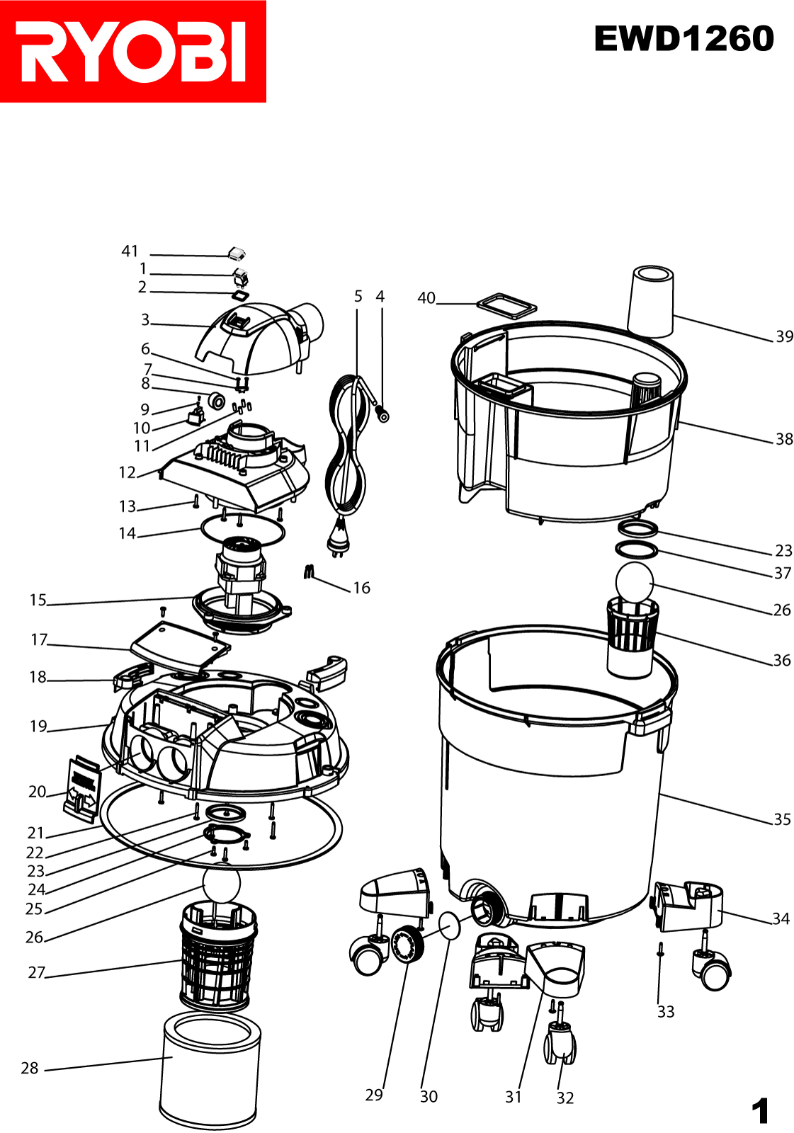 Vue éclatée Ryobi EWD1260 EWD1260#1#01