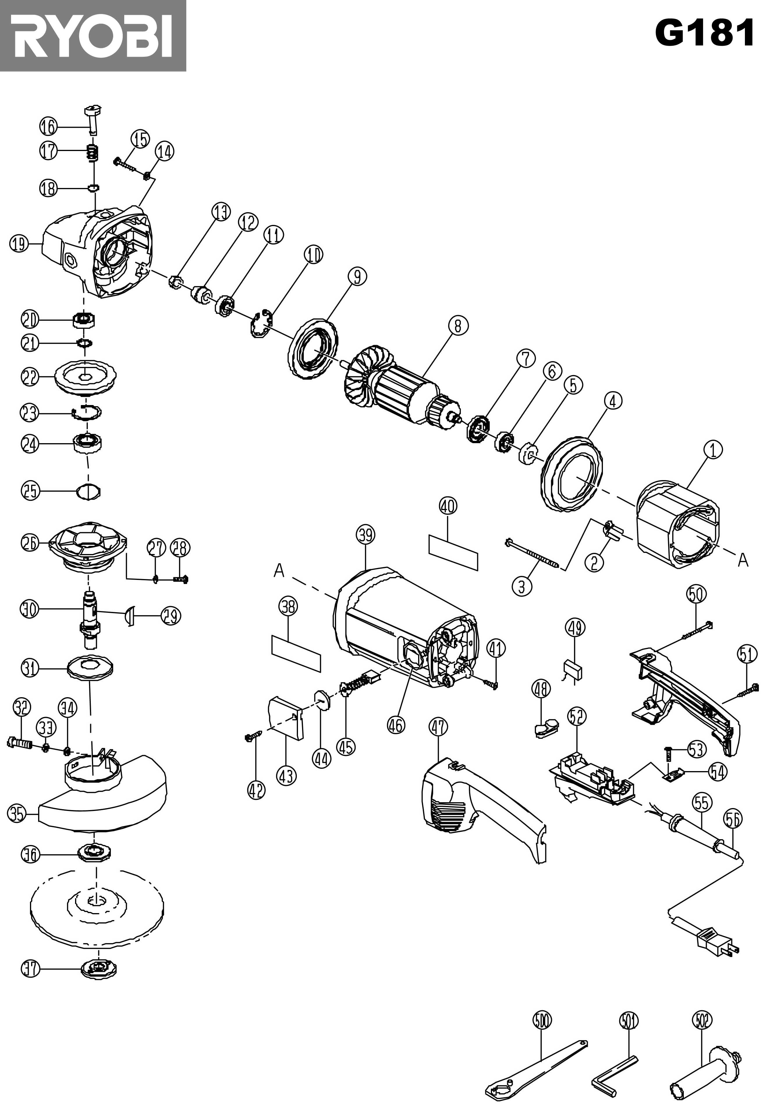 Vue éclatée Ryobi G181 G181#1#01