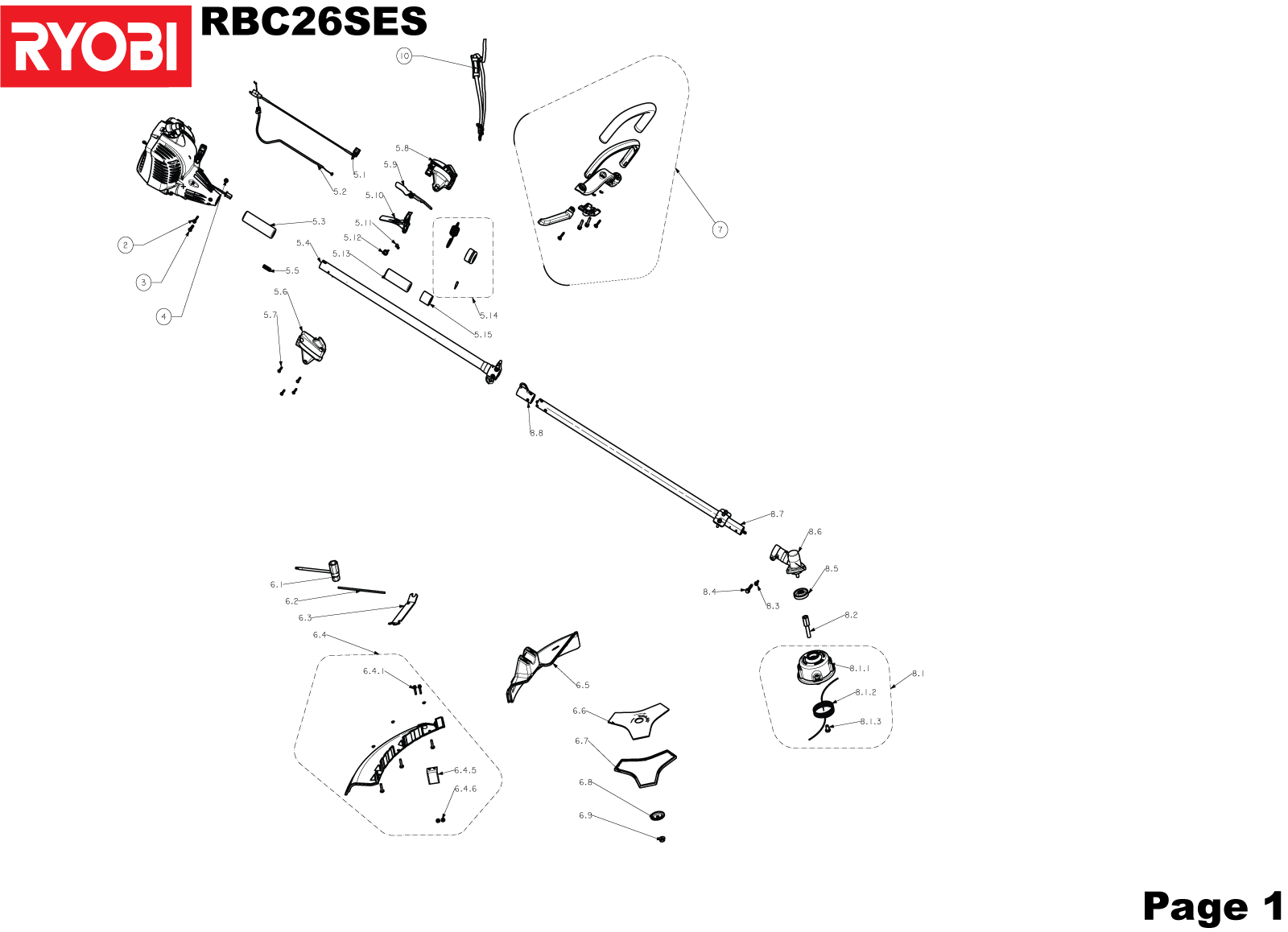 Vue éclatée Ryobi RBC26SES 5133000288#1#01