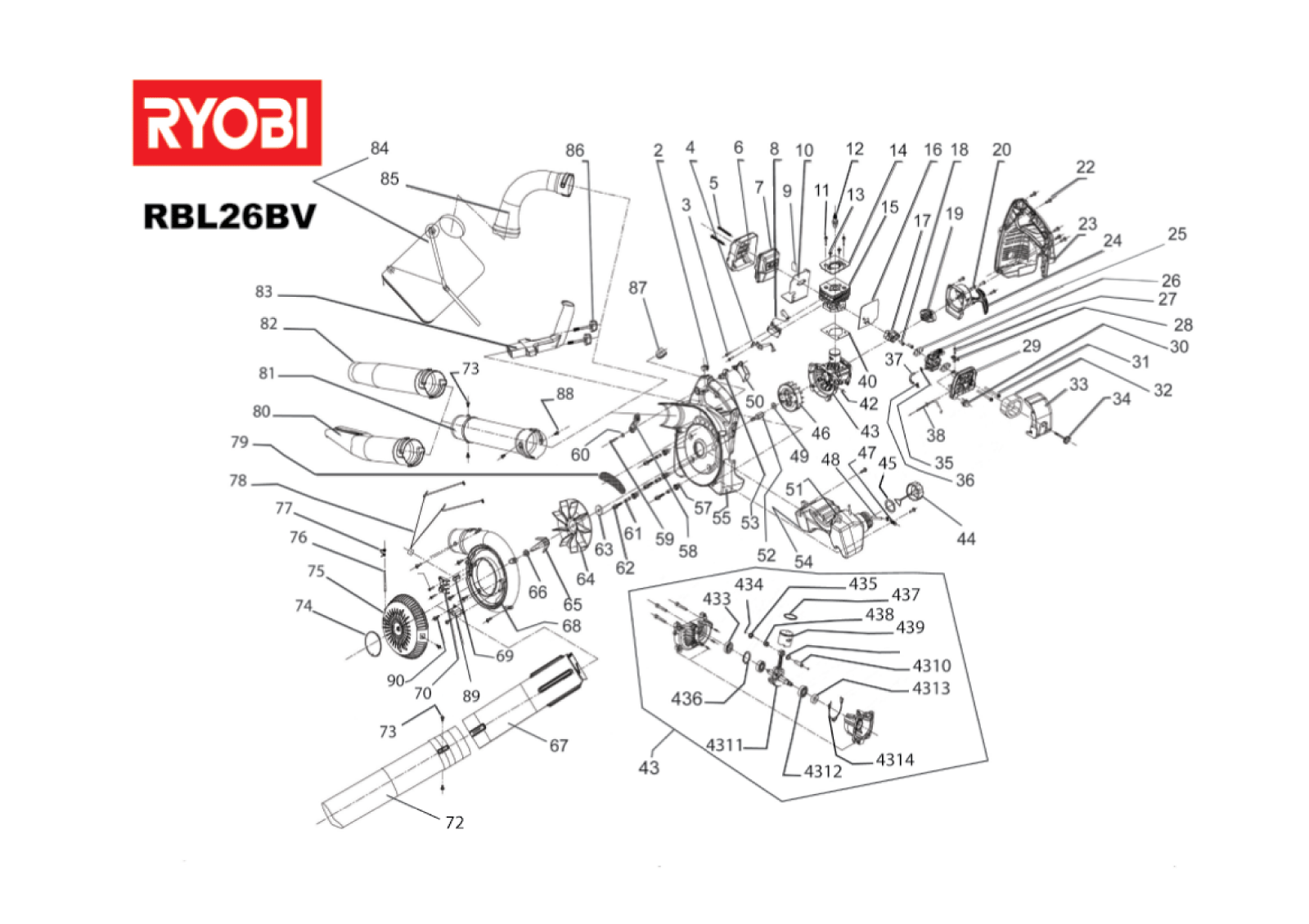 Vue éclatée Ryobi RBL26BV RBL26BV#1#01