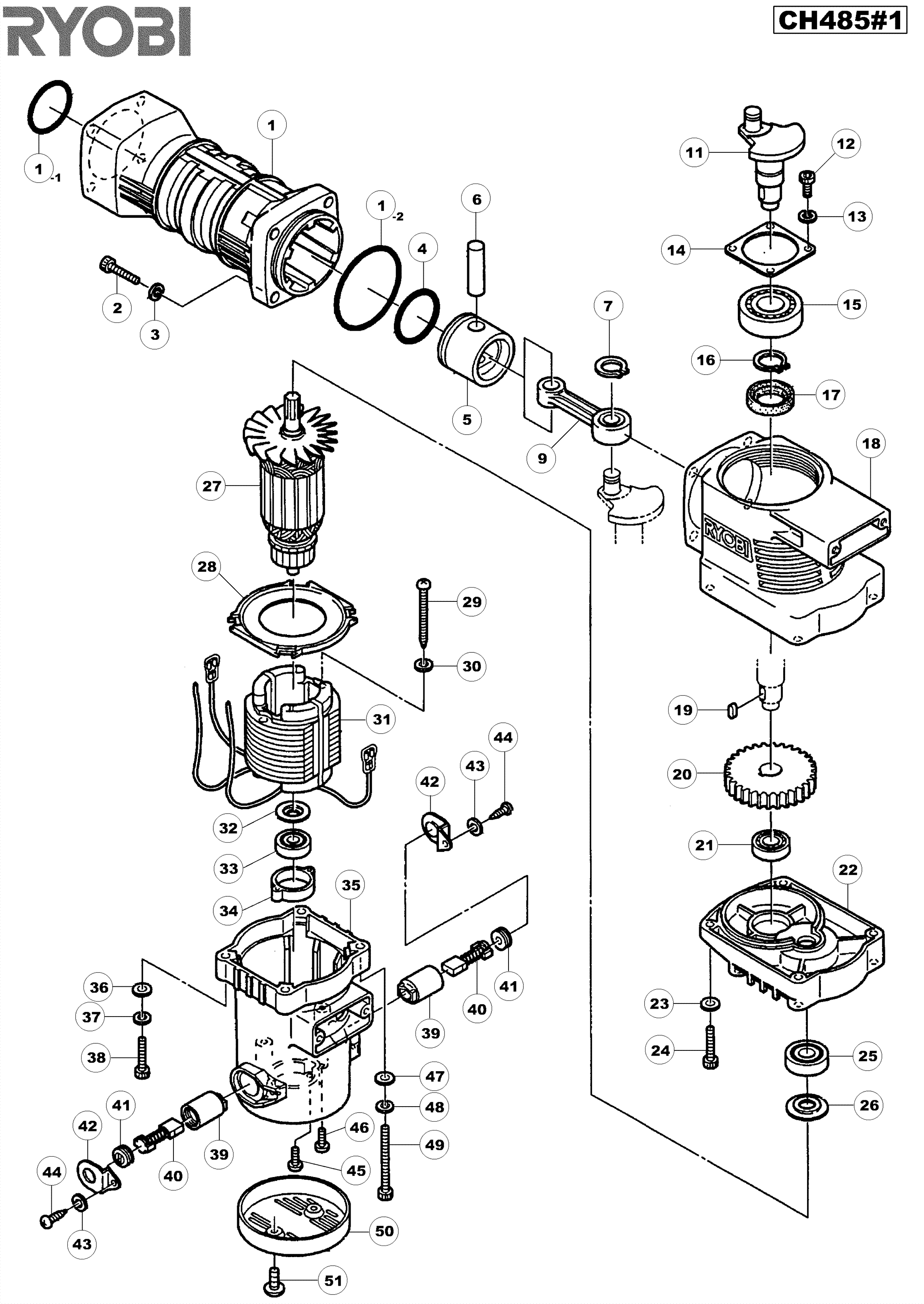 Vue éclatée Ryobi CH485I CH485#1#01