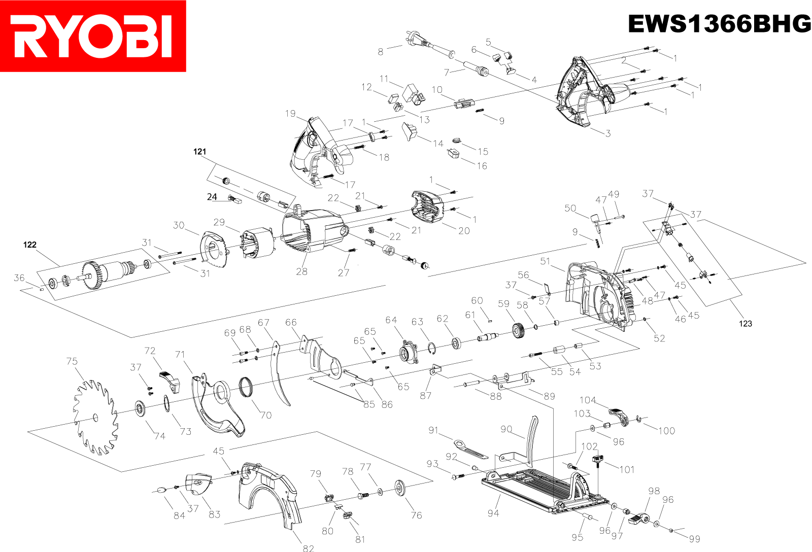 Vue éclatée Ryobi EWS1366BHG EWS1366BHG#1#01