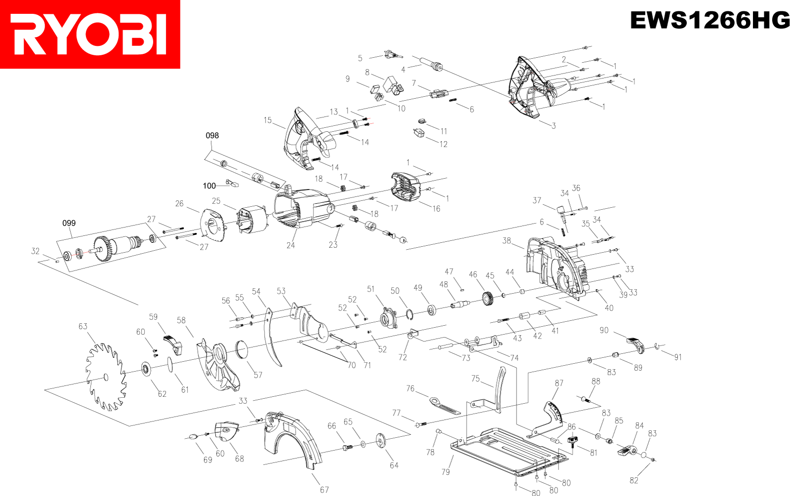 Vue éclatée Ryobi EWS1266HG 5133000339#1#01