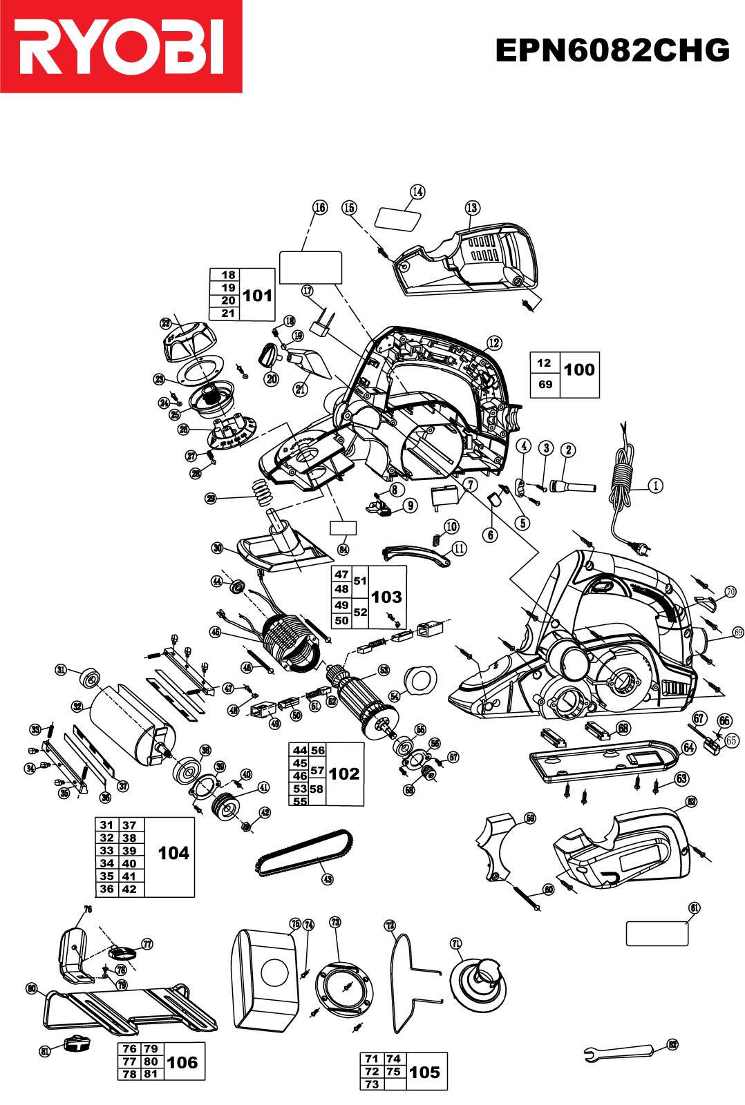 Vue éclatée Ryobi EPN6082CHG 4000444111#01