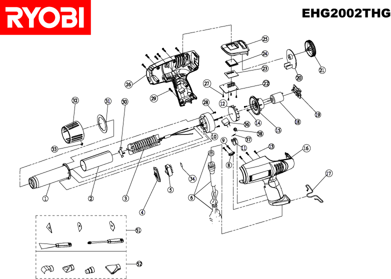Vue éclatée Ryobi EHG2002THG 5133000355#1#01
