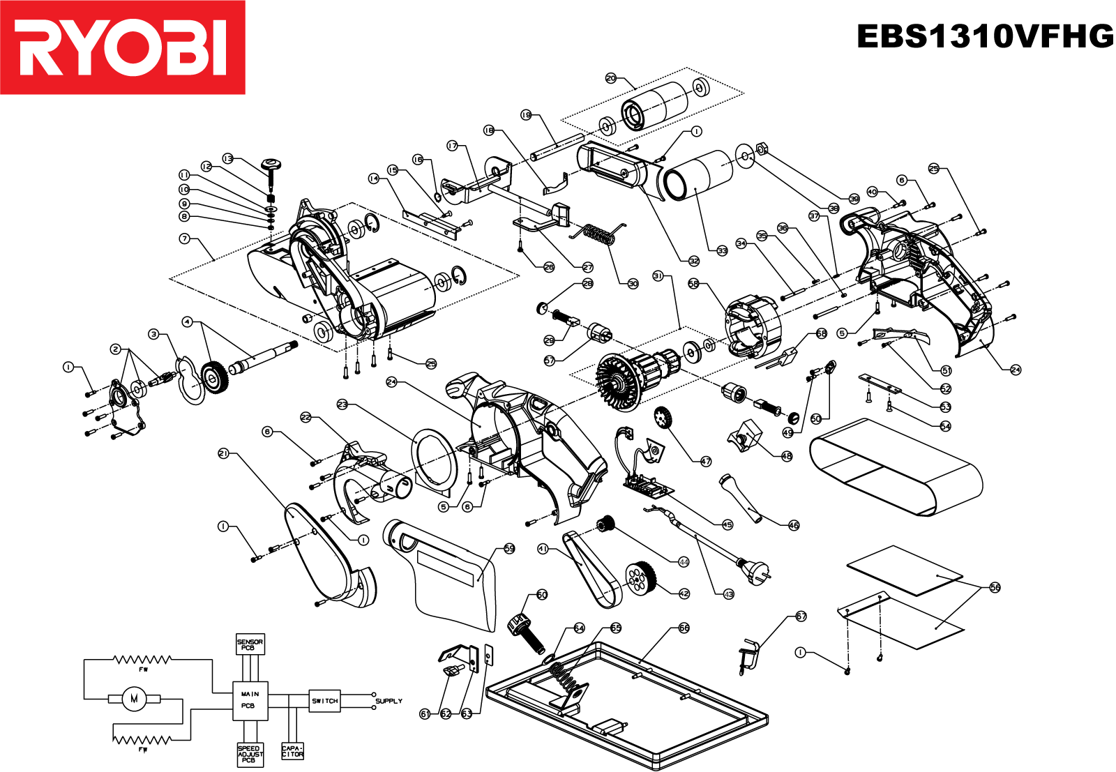 Vue éclatée Ryobi EBS1310VFHG 4000444003#01