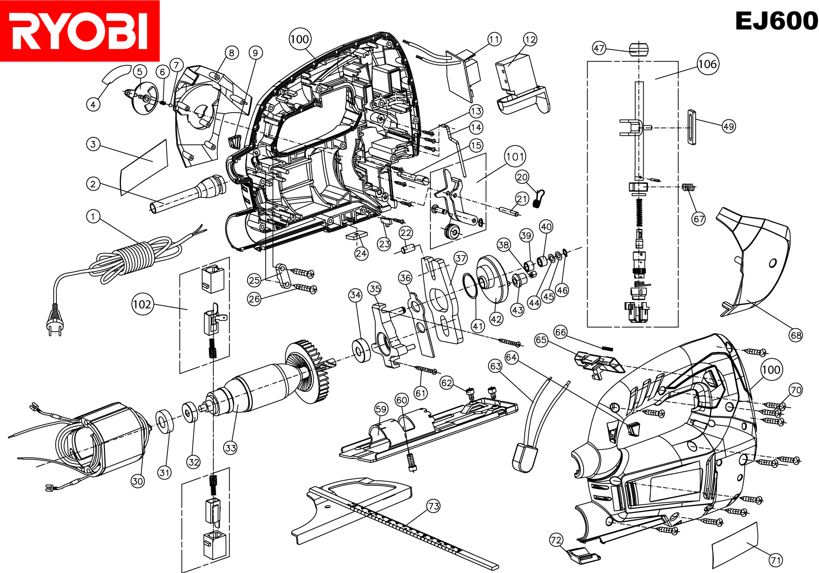 Vue éclatée Ryobi EJ600 EJ600#1#01