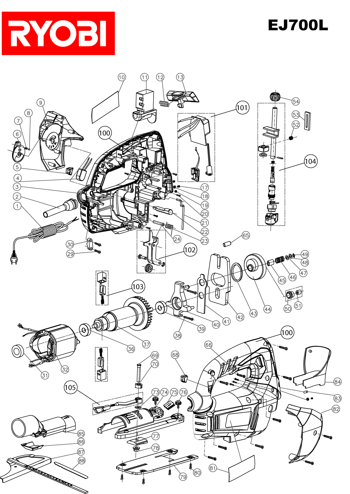 Vue éclatée Ryobi EJ700L EJ700L#1#01
