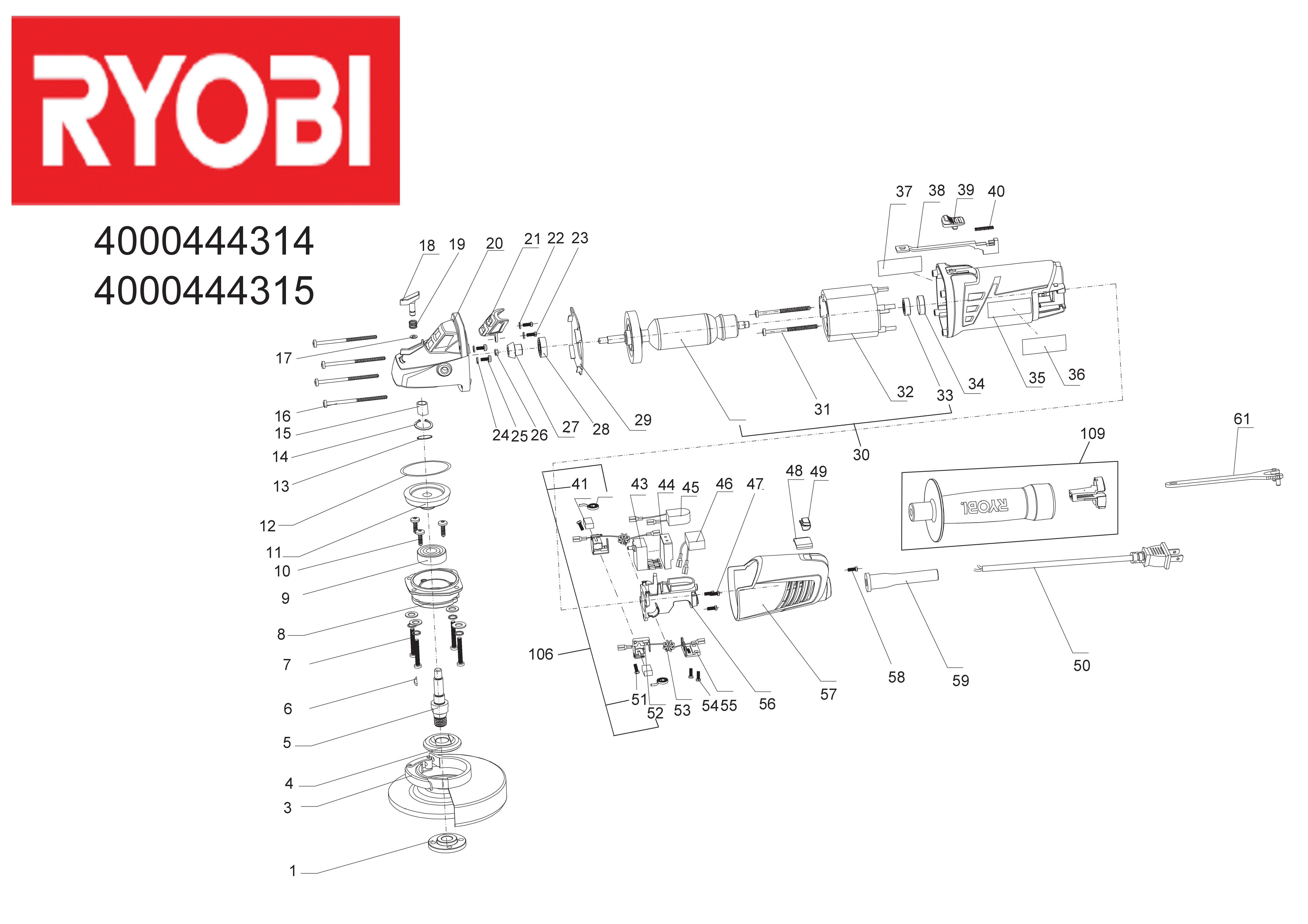 Vue éclatée Ryobi EAG750RS 4000444314#01