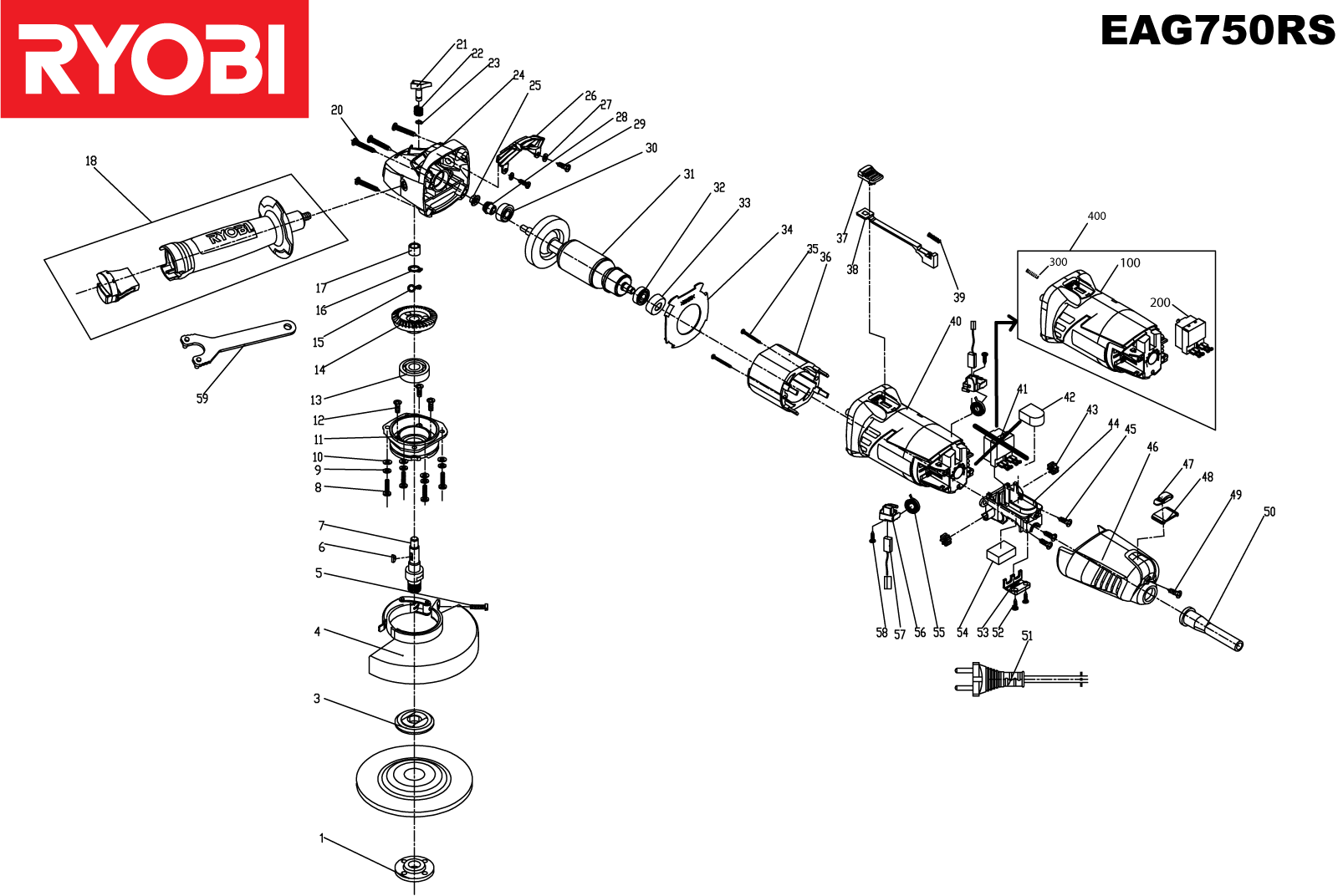 Vue éclatée Ryobi EAG750RS 5133000543#1#01